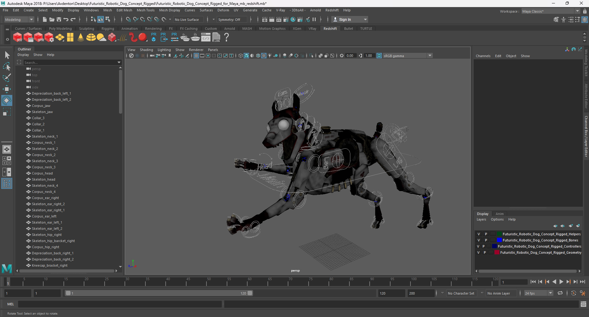 3D Futuristic Robotic Dog Concept Rigged for Maya