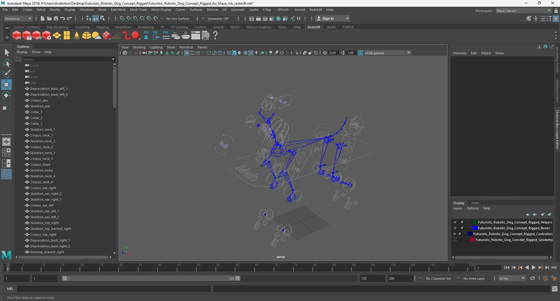 3D Futuristic Robotic Dog Concept Rigged for Maya