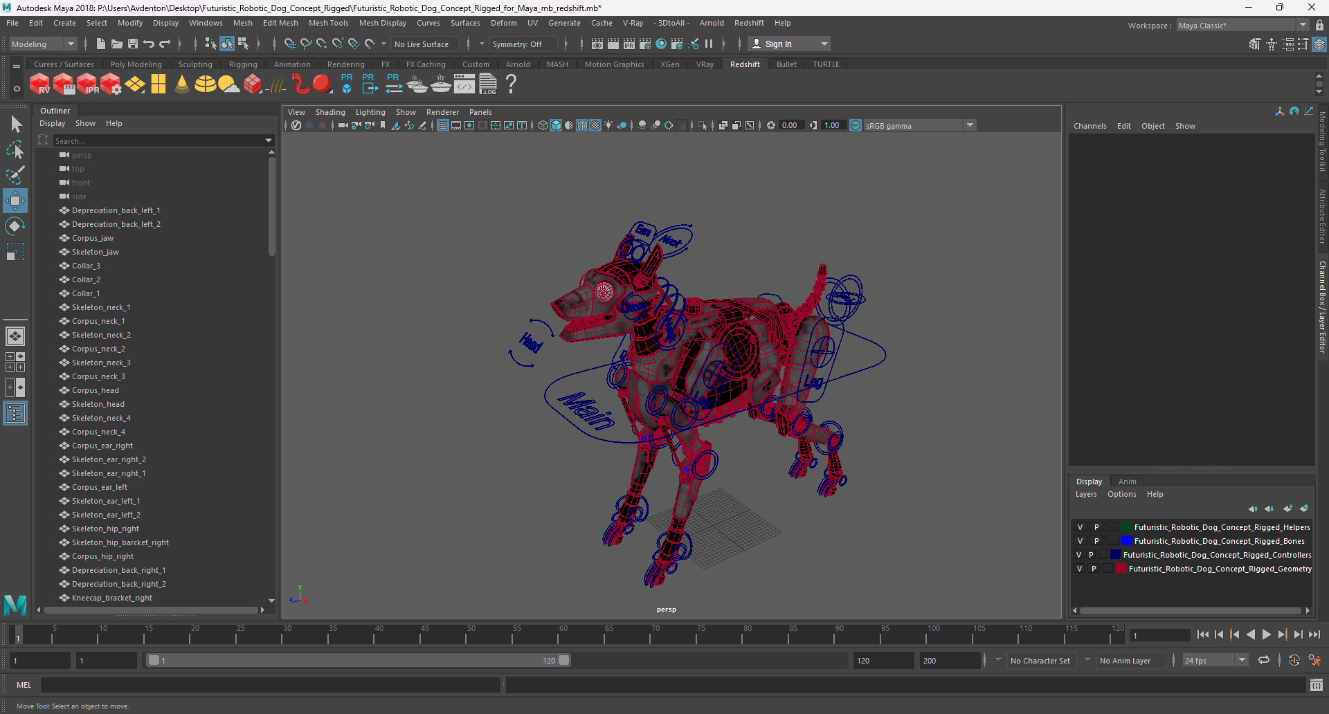 3D Futuristic Robotic Dog Concept Rigged for Maya
