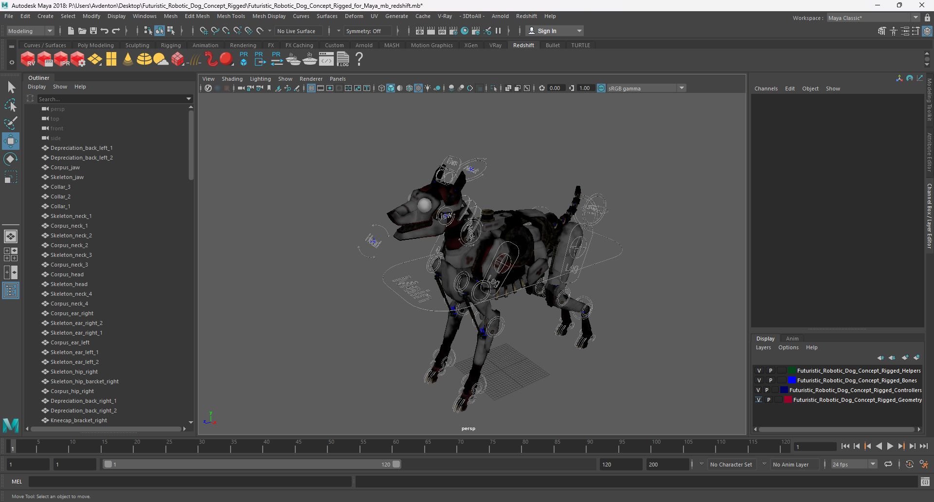 3D Futuristic Robotic Dog Concept Rigged for Maya