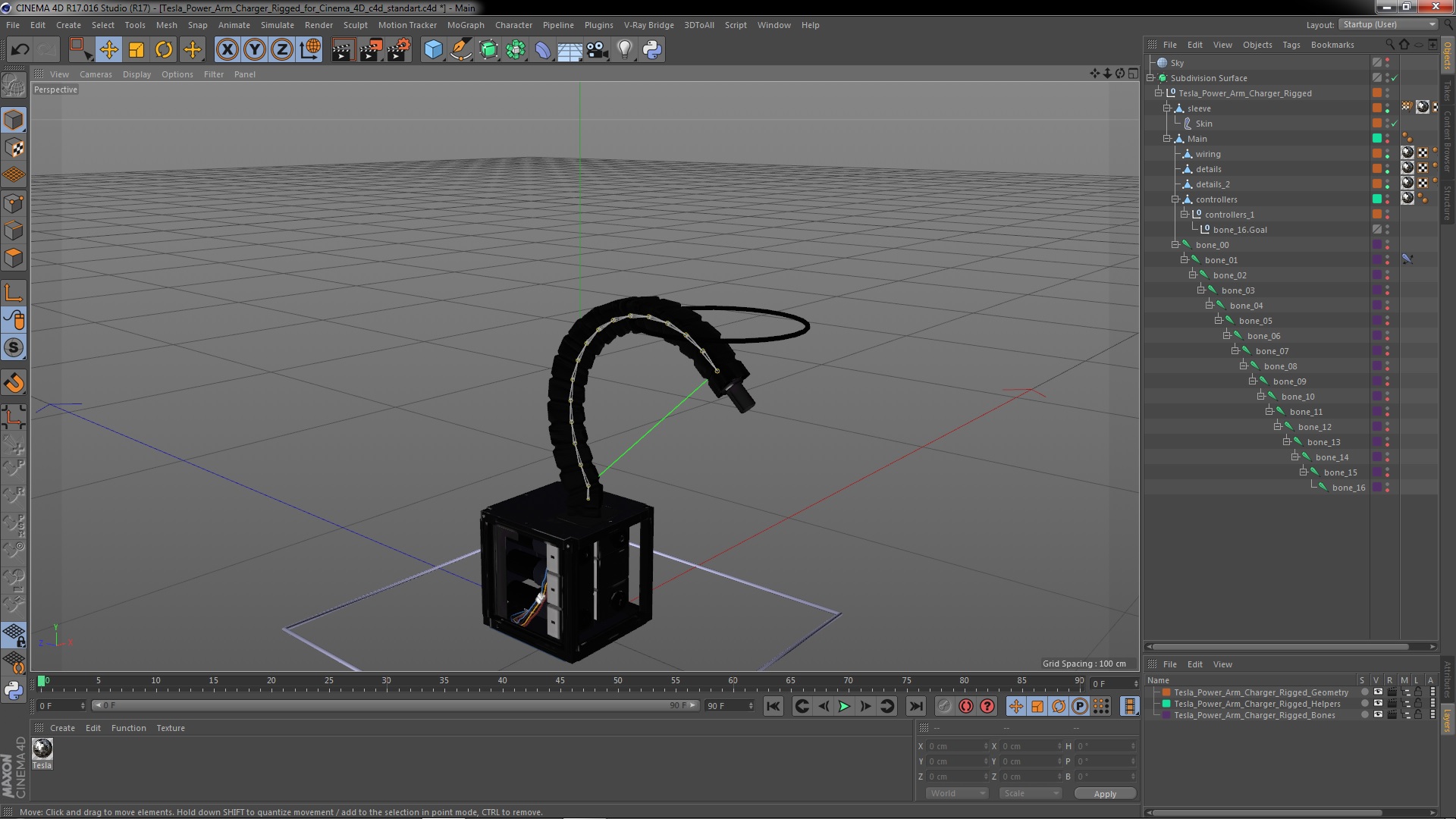 Tesla Power Arm Charger Rigged for Cinema 4D 3D model