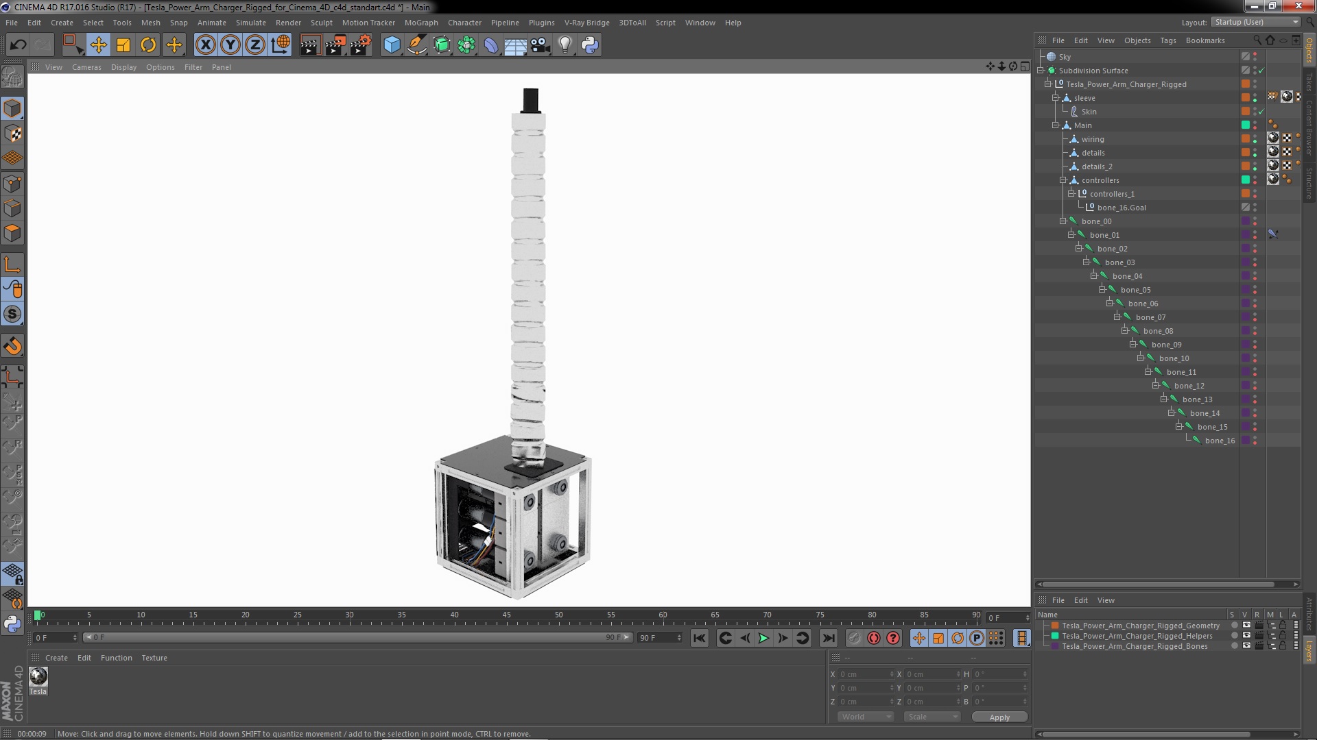 Tesla Power Arm Charger Rigged for Cinema 4D 3D model