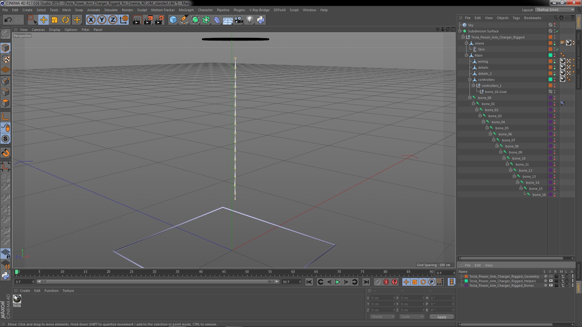 Tesla Power Arm Charger Rigged for Cinema 4D 3D model