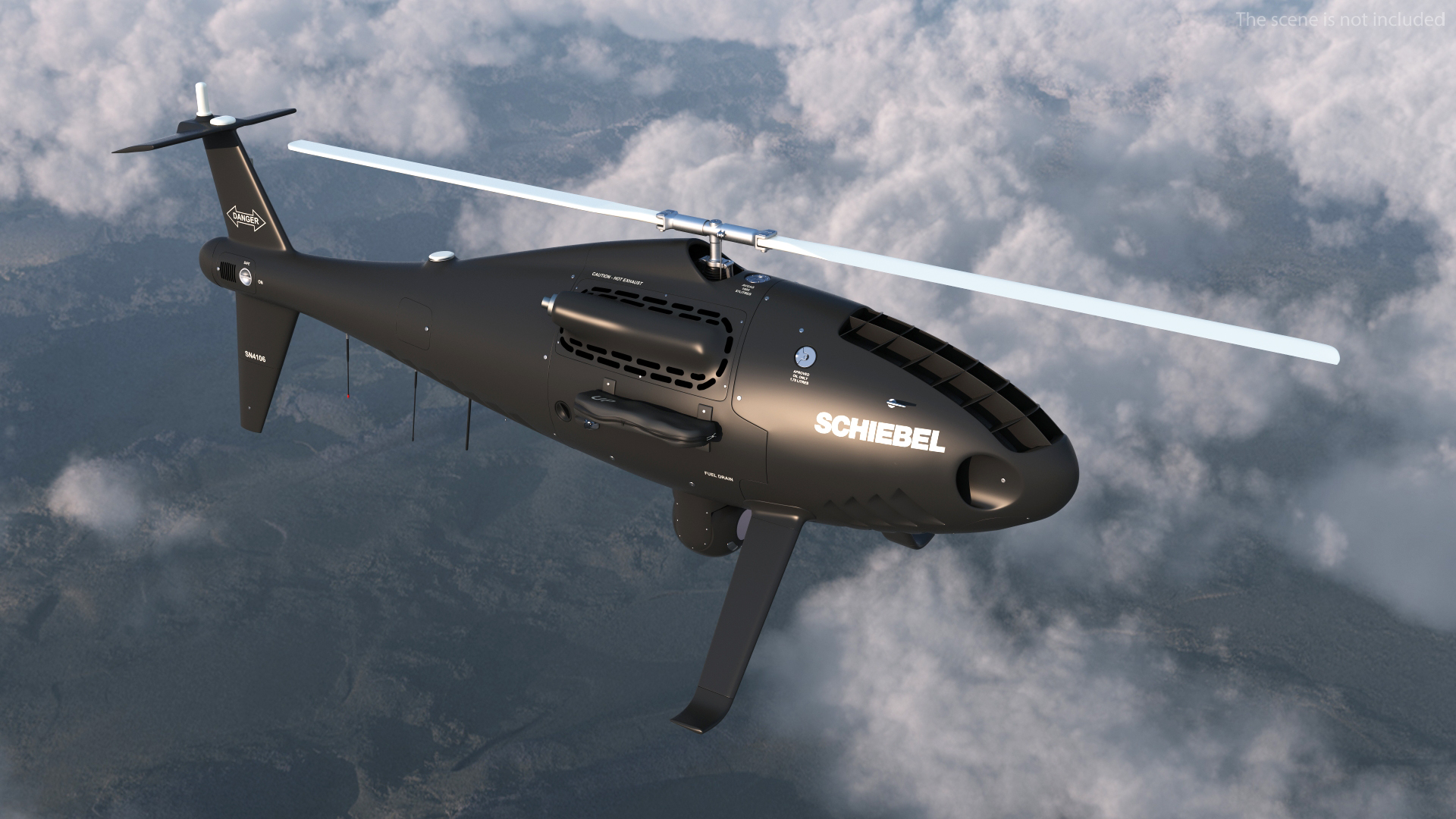 3D Schiebel Camcopter S100 UAV Rotorcraft Black Rigged