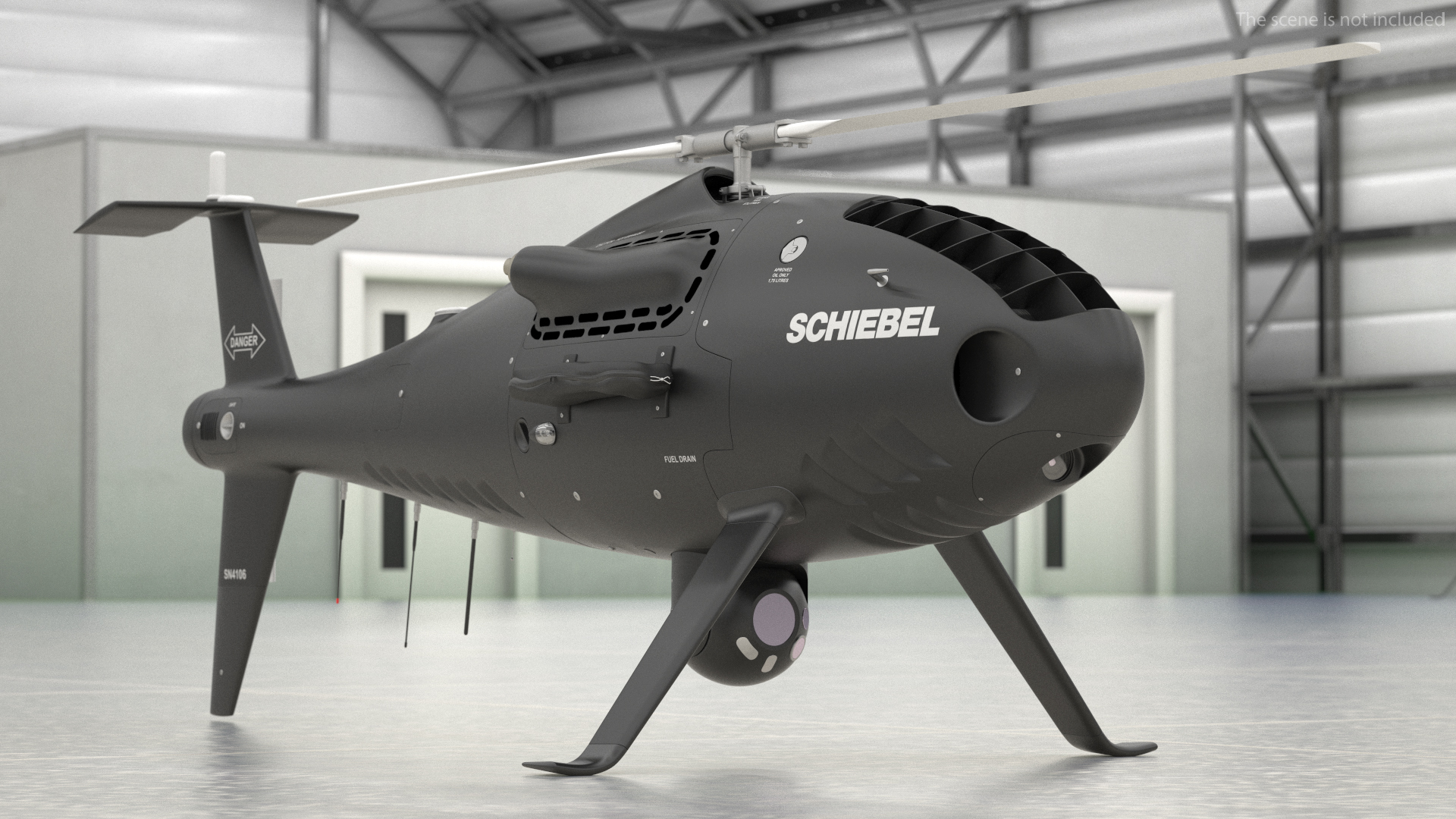 3D Schiebel Camcopter S100 UAV Rotorcraft Black Rigged