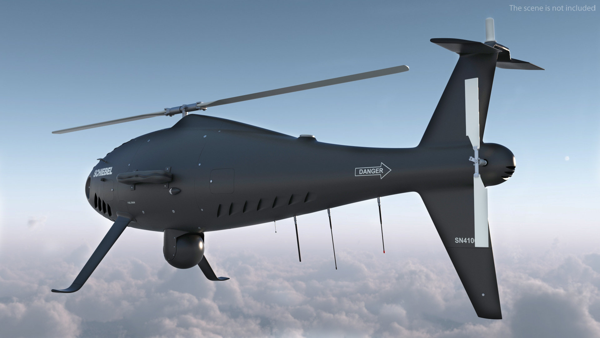 3D Schiebel Camcopter S100 UAV Rotorcraft Black Rigged