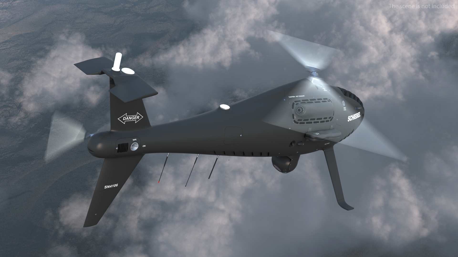 3D Schiebel Camcopter S100 UAV Rotorcraft Black Rigged