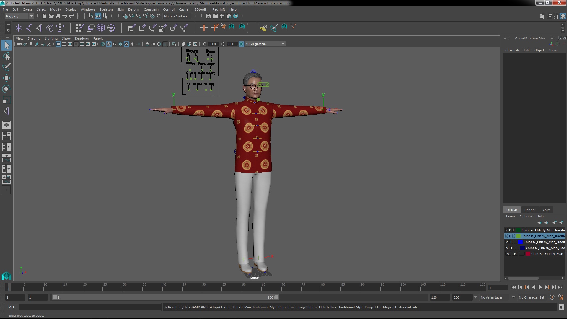 3D Chinese Elderly Man Traditional Style Rigged for Maya model