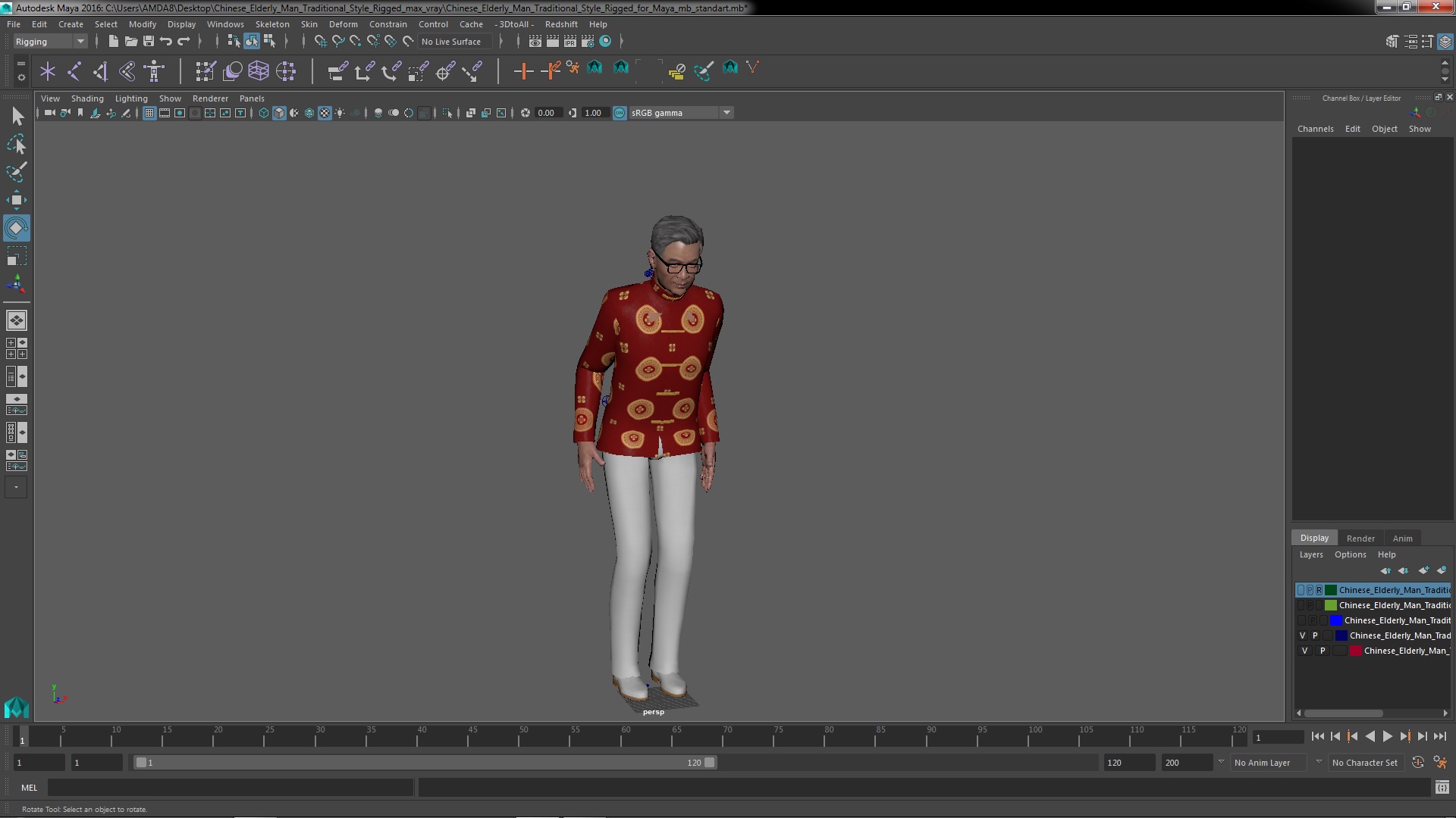 3D Chinese Elderly Man Traditional Style Rigged for Maya model