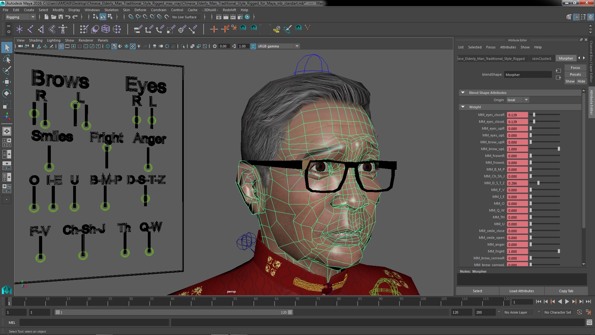 3D Chinese Elderly Man Traditional Style Rigged for Maya model