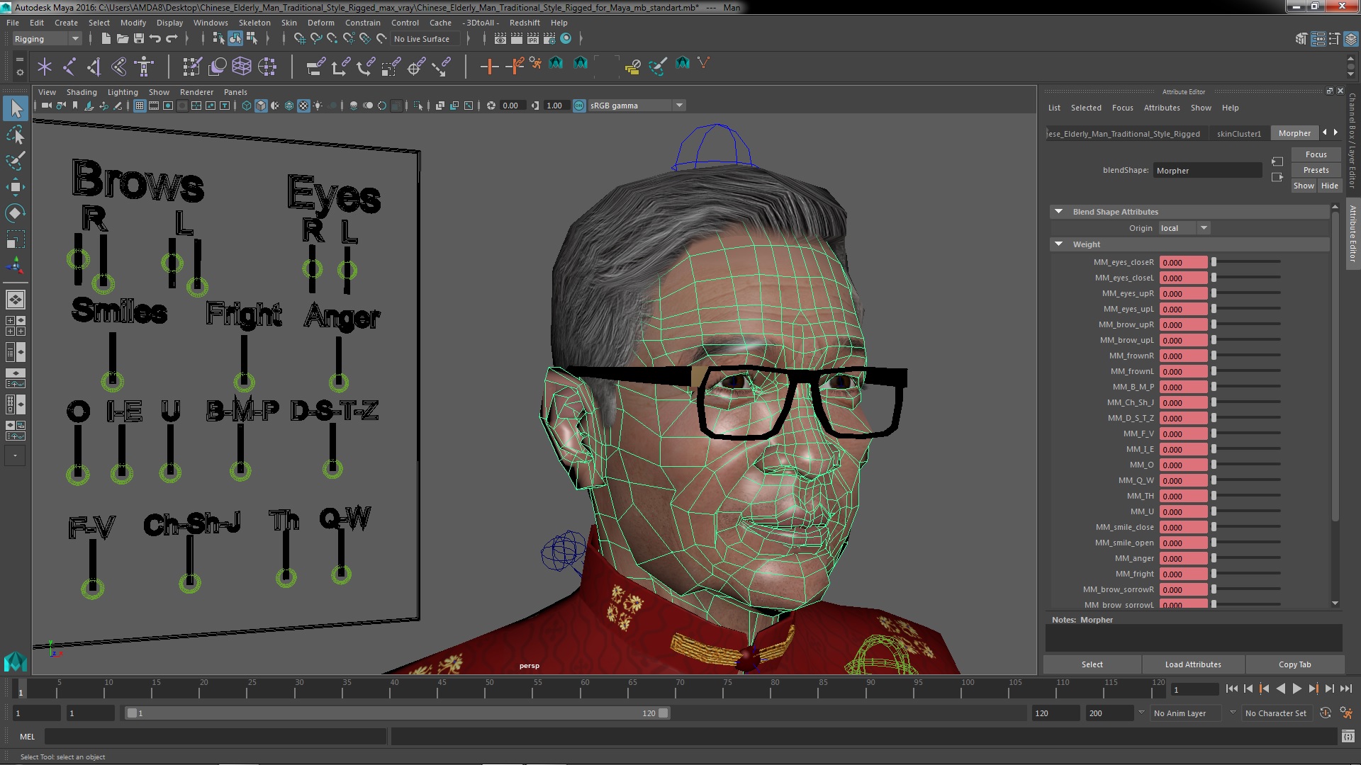 3D Chinese Elderly Man Traditional Style Rigged for Maya model