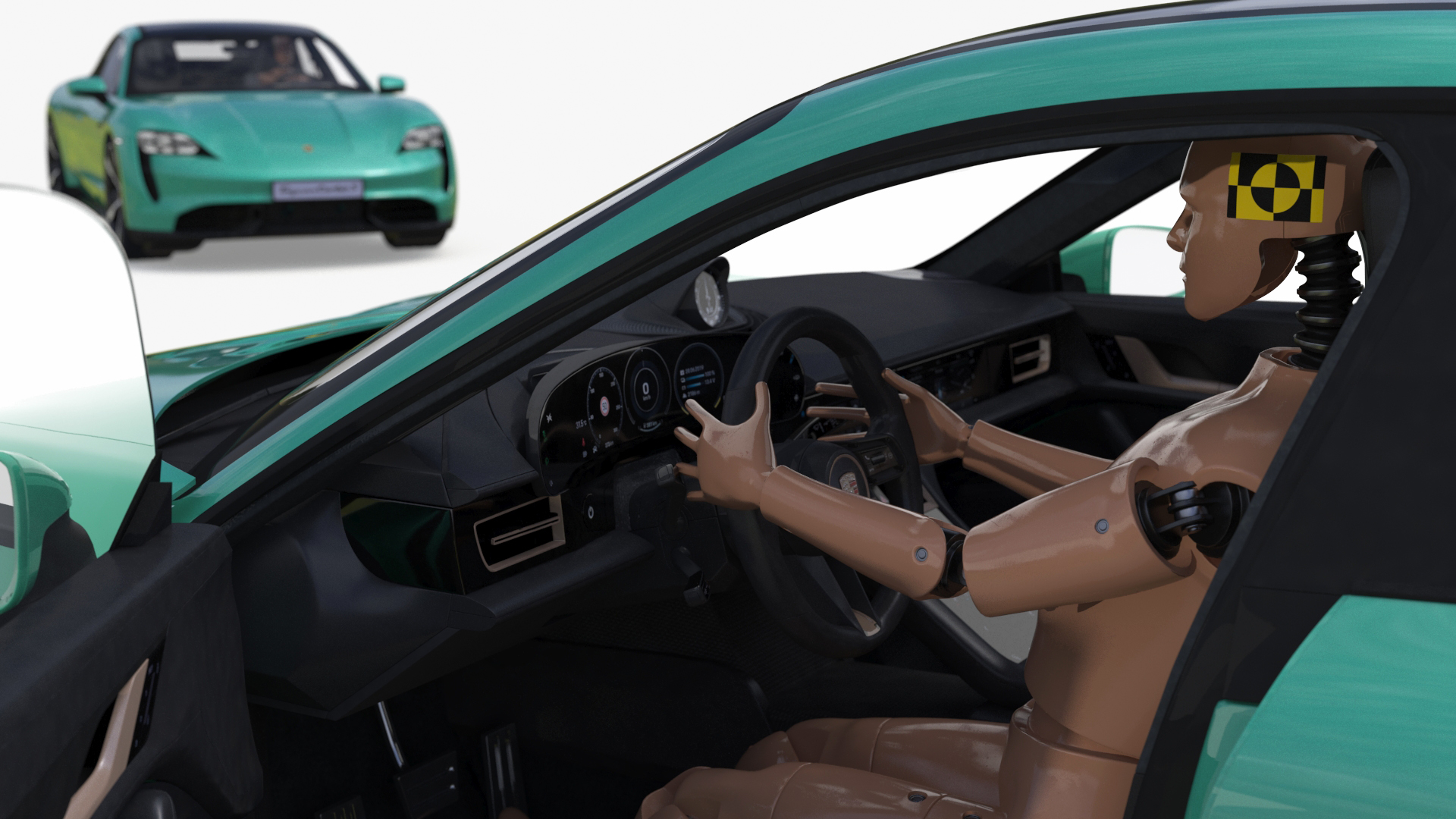 Electric Car Porsche Taycan with Crash Test Dummy 3D model