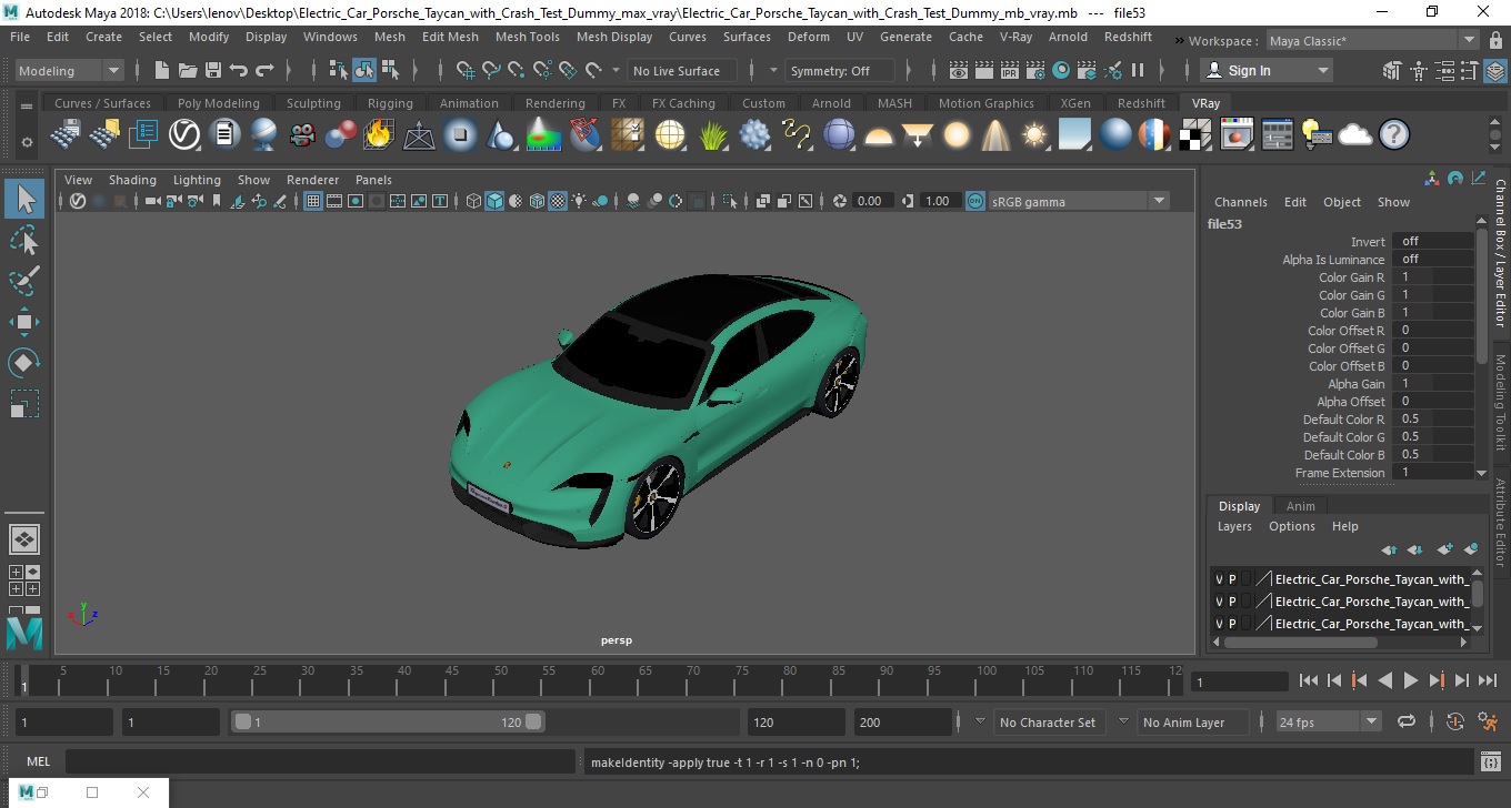 Electric Car Porsche Taycan with Crash Test Dummy 3D model