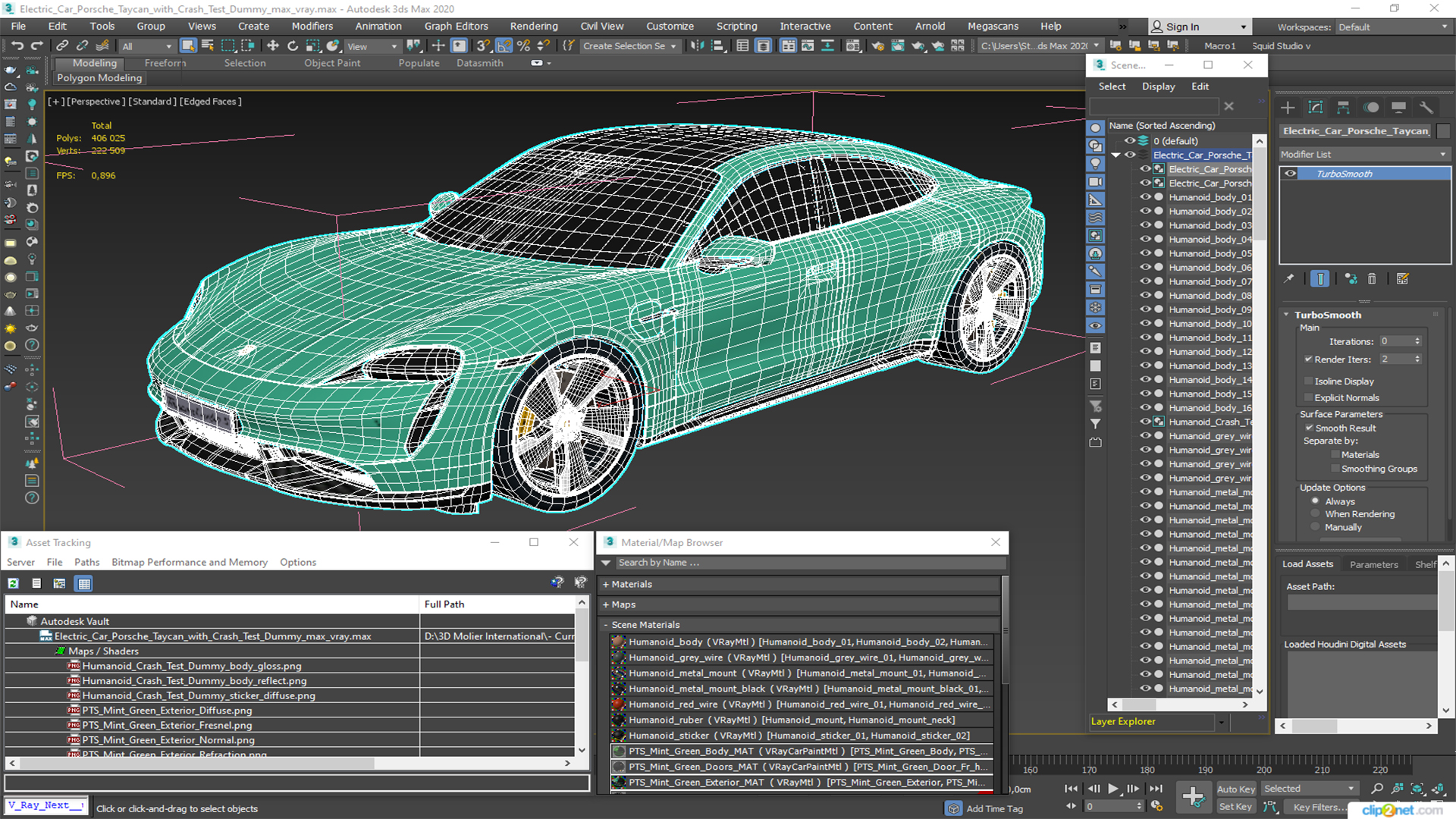 Electric Car Porsche Taycan with Crash Test Dummy 3D model
