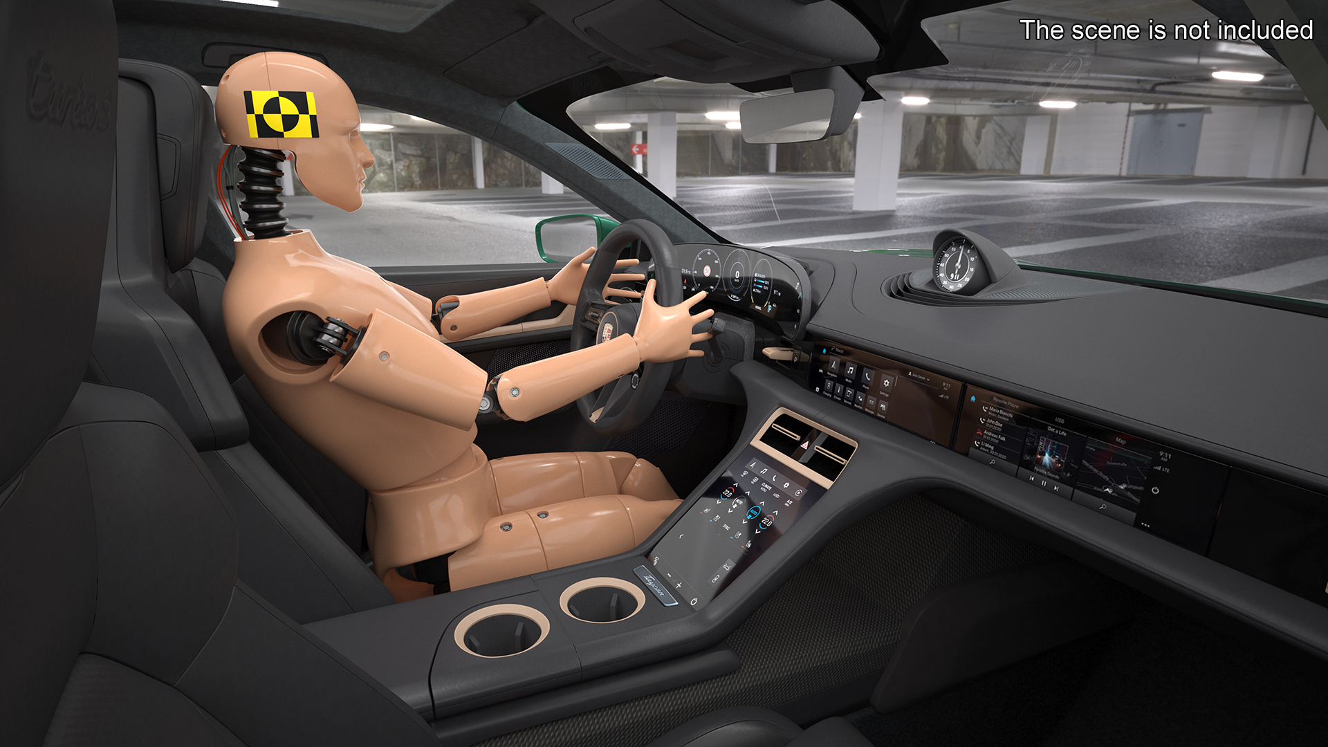 Electric Car Porsche Taycan with Crash Test Dummy 3D model
