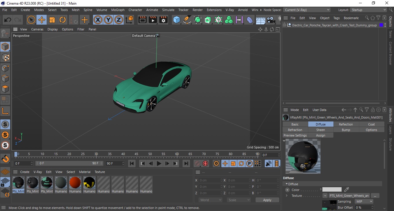 Electric Car Porsche Taycan with Crash Test Dummy 3D model