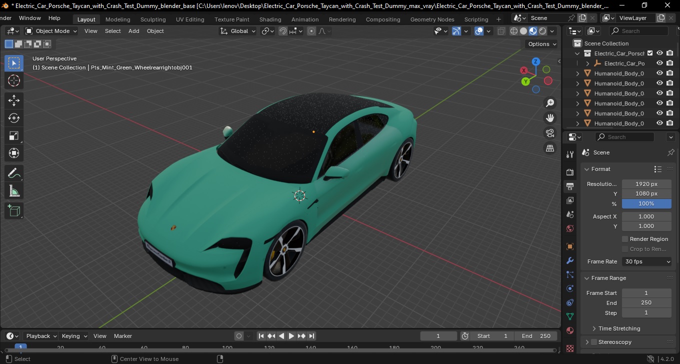 Electric Car Porsche Taycan with Crash Test Dummy 3D model