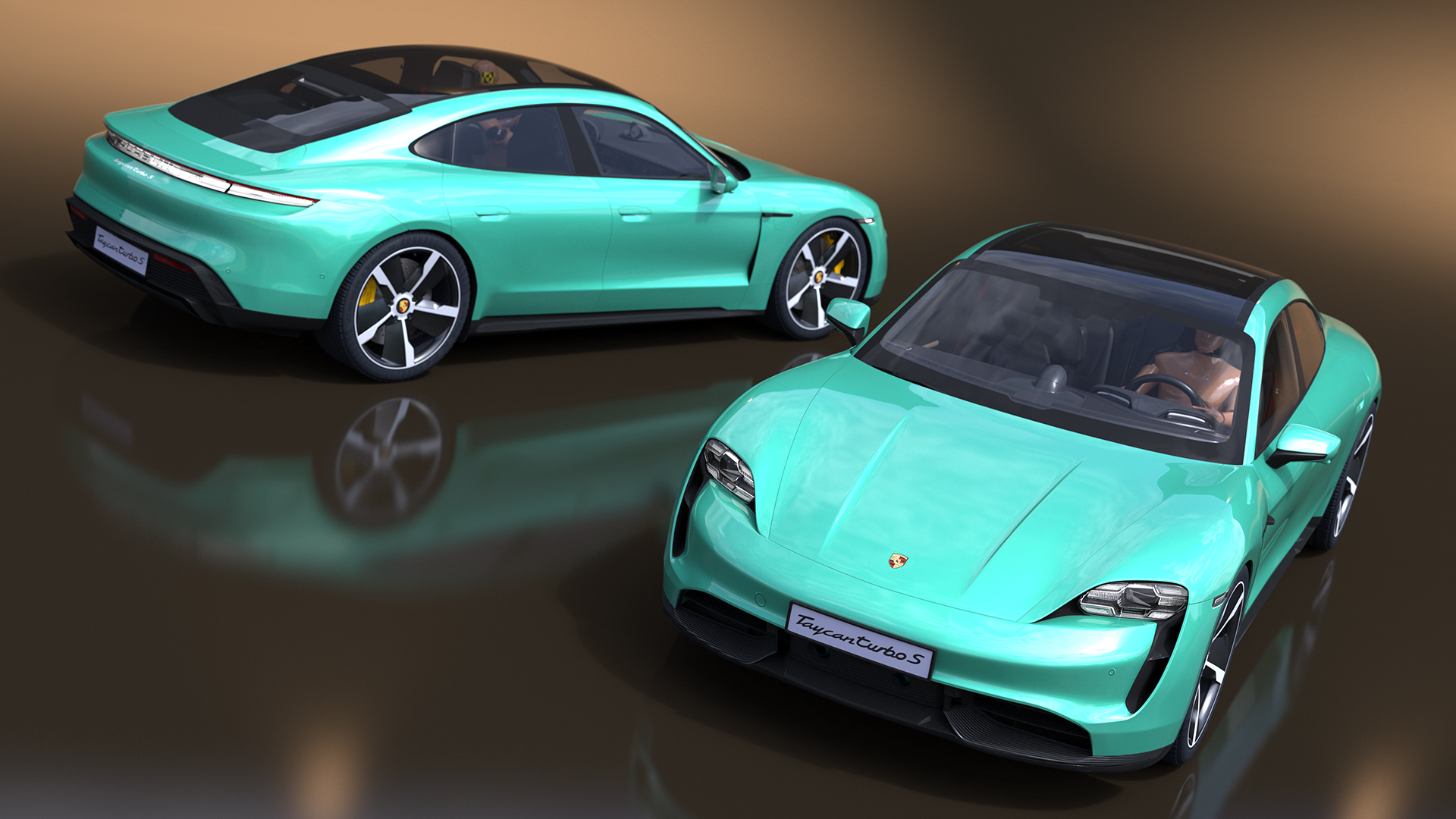 Electric Car Porsche Taycan with Crash Test Dummy 3D model