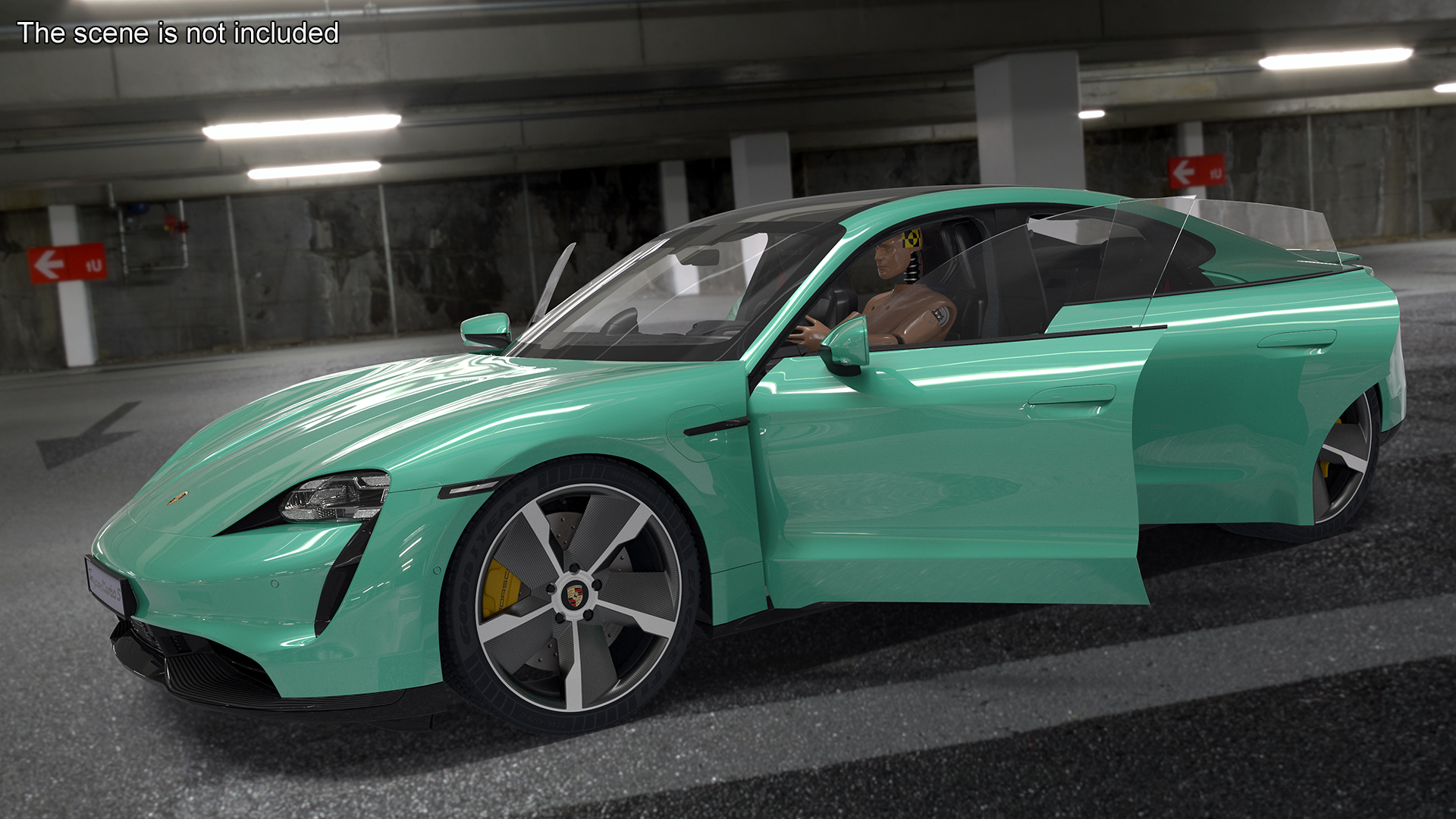 Electric Car Porsche Taycan with Crash Test Dummy 3D model
