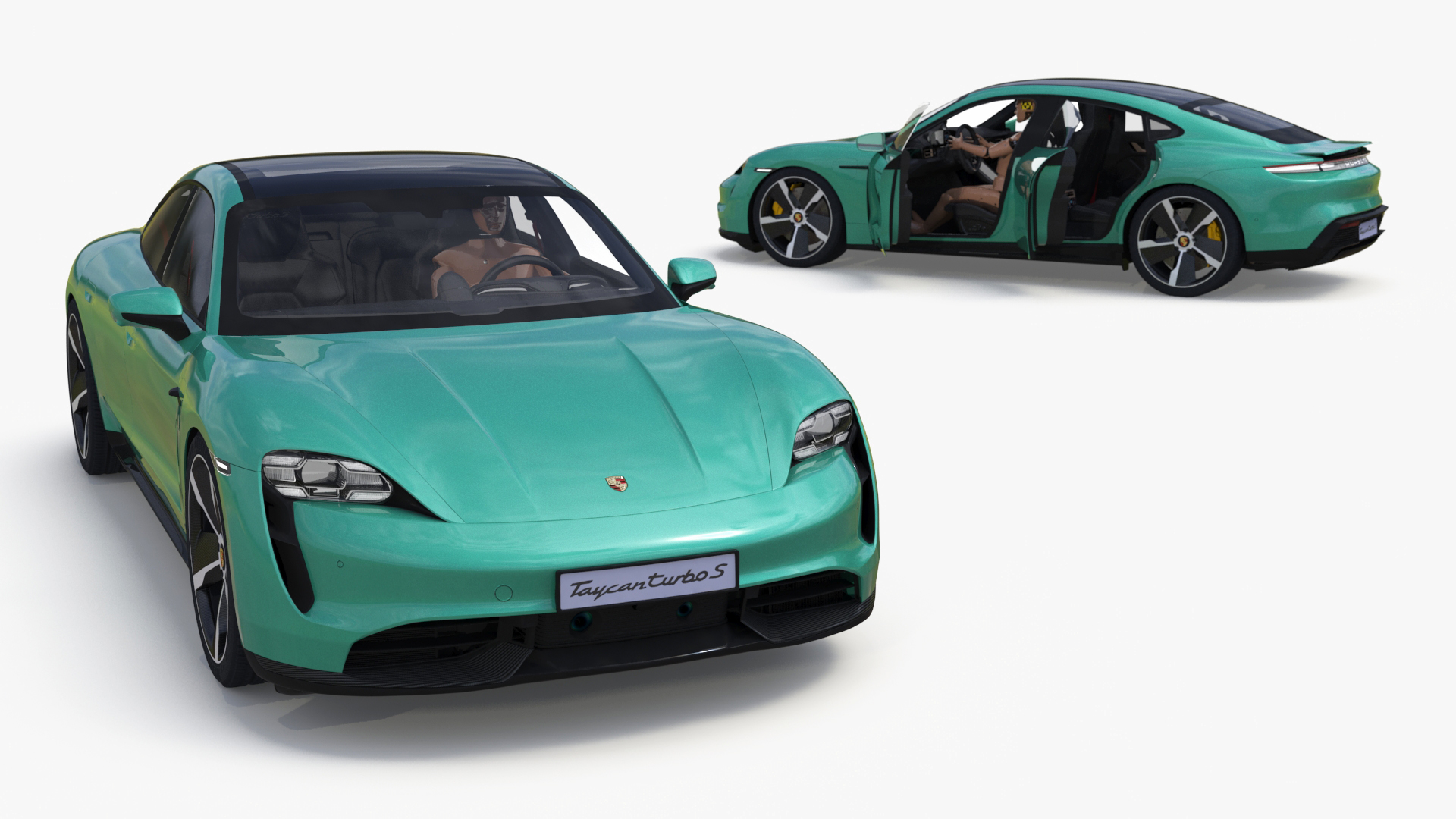 Electric Car Porsche Taycan with Crash Test Dummy 3D model