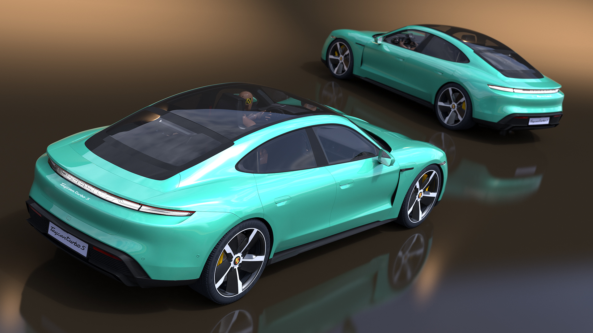 Electric Car Porsche Taycan with Crash Test Dummy 3D model
