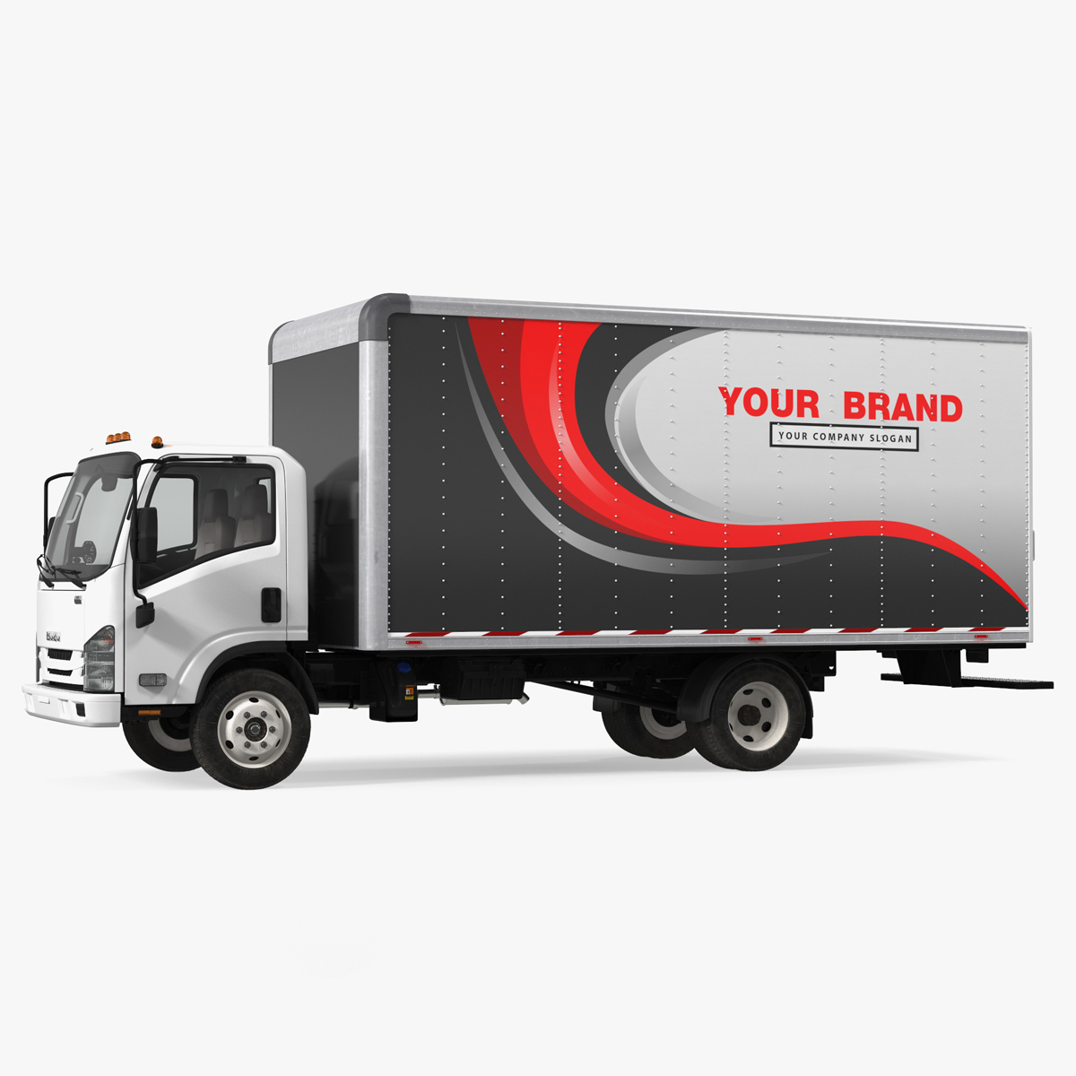 3D Box Truck Isuzu NPR 2018 Rigged Your Brand for Maya