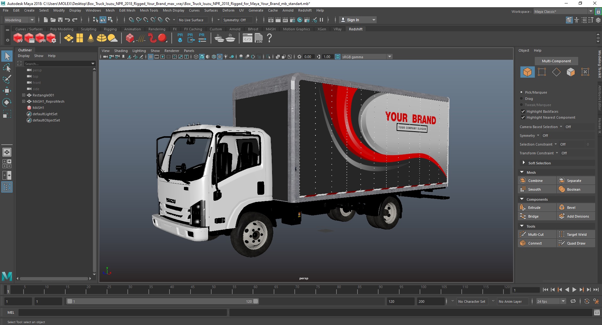3D Box Truck Isuzu NPR 2018 Rigged Your Brand for Maya