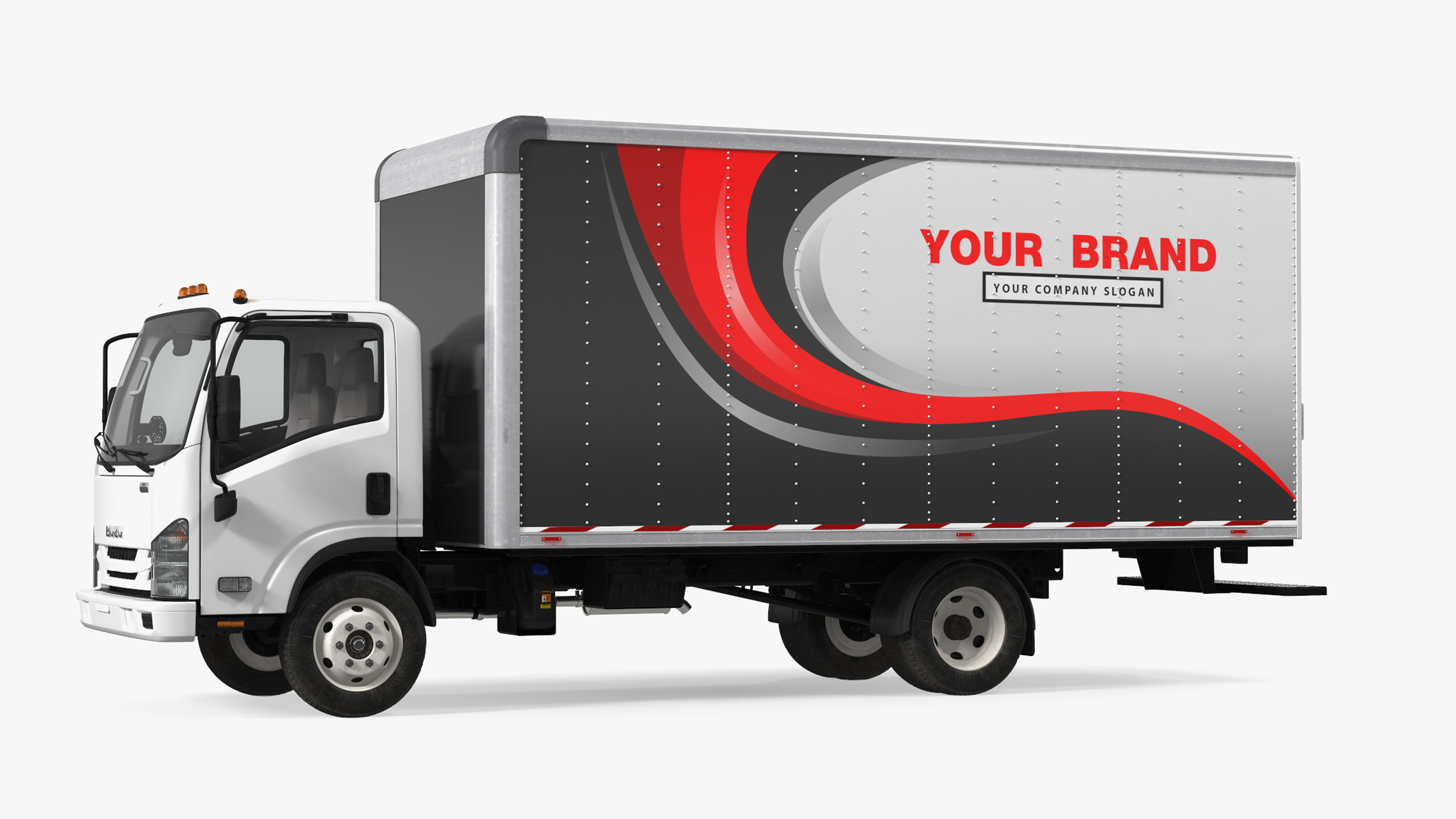 3D Box Truck Isuzu NPR 2018 Rigged Your Brand for Maya