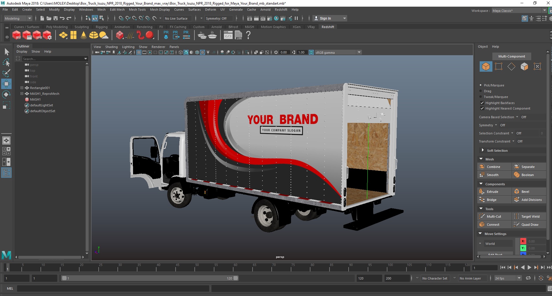3D Box Truck Isuzu NPR 2018 Rigged Your Brand for Maya