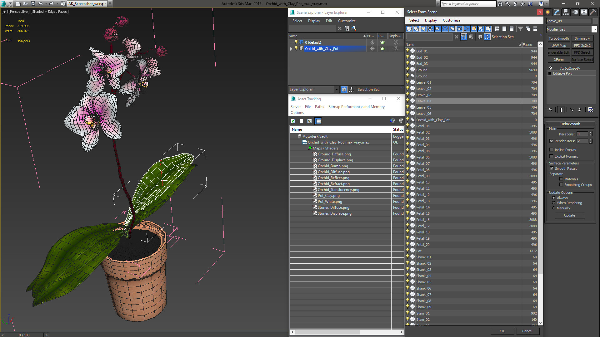 3D model Orchid with Clay Pot