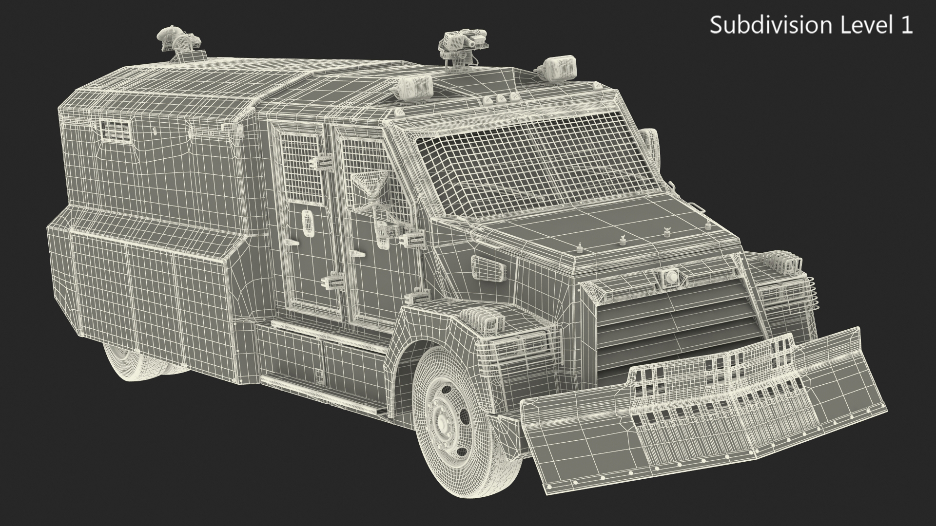 3D Armored Water Cannon Truck Green Simple Interior model