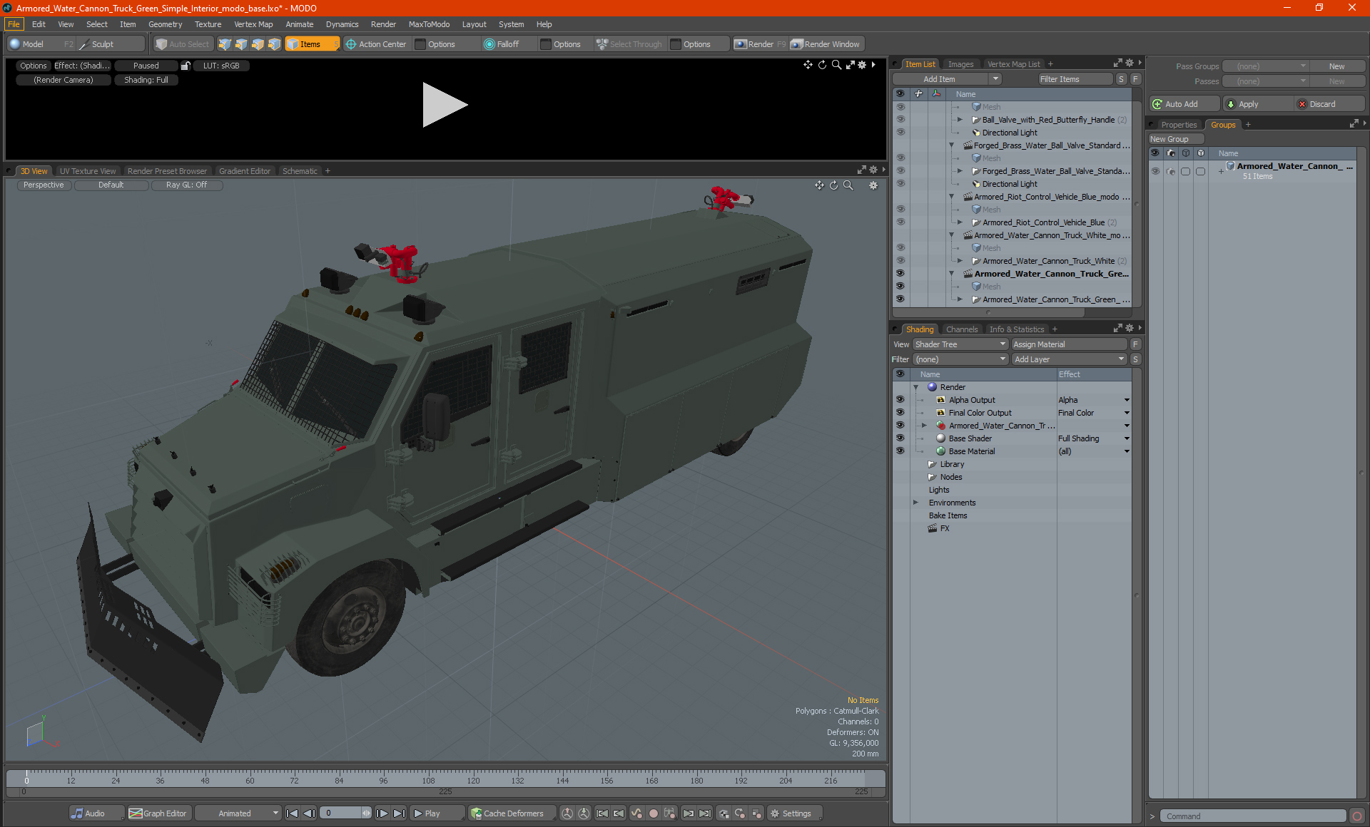 3D Armored Water Cannon Truck Green Simple Interior model