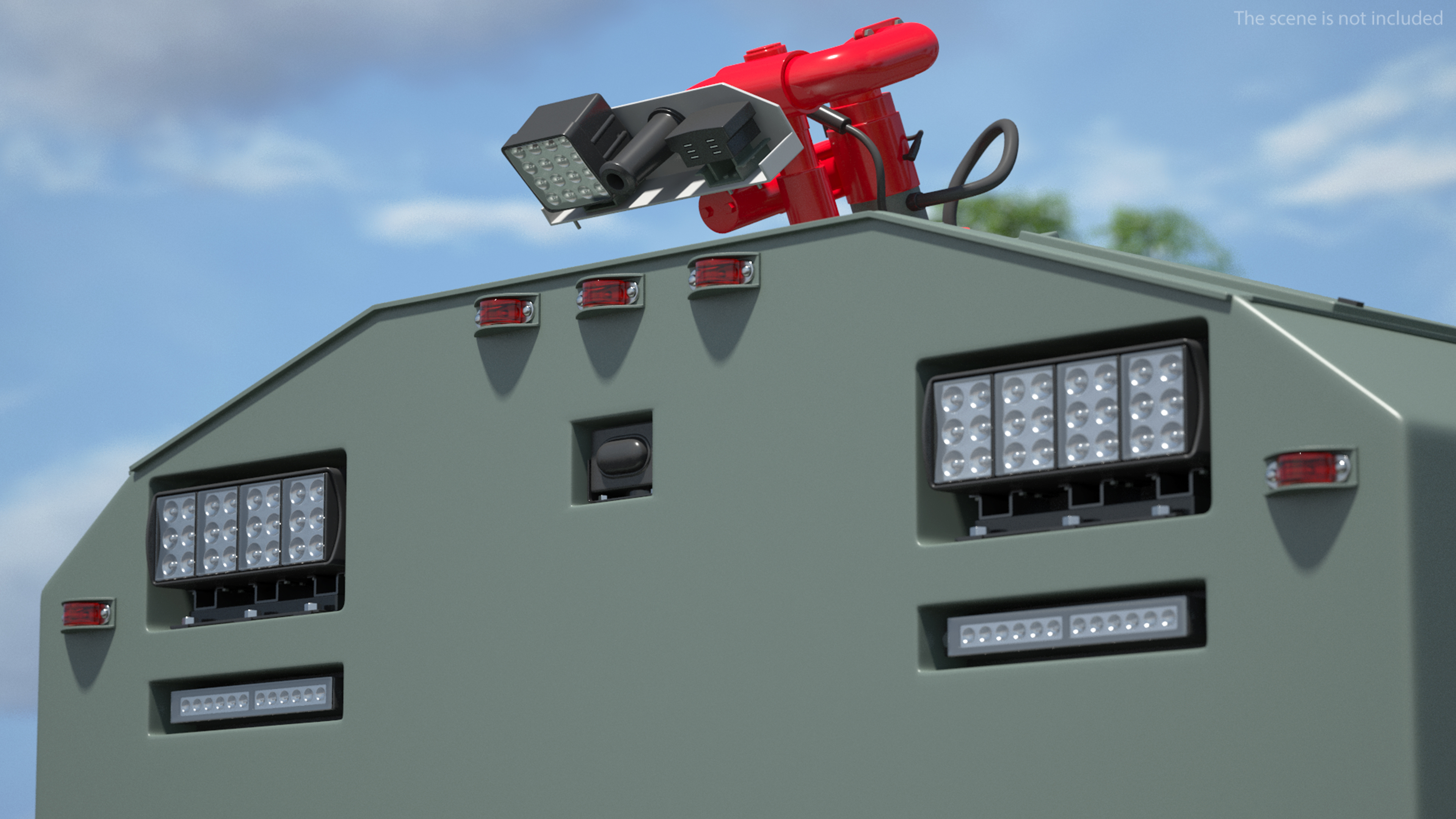 3D Armored Water Cannon Truck Green Simple Interior model