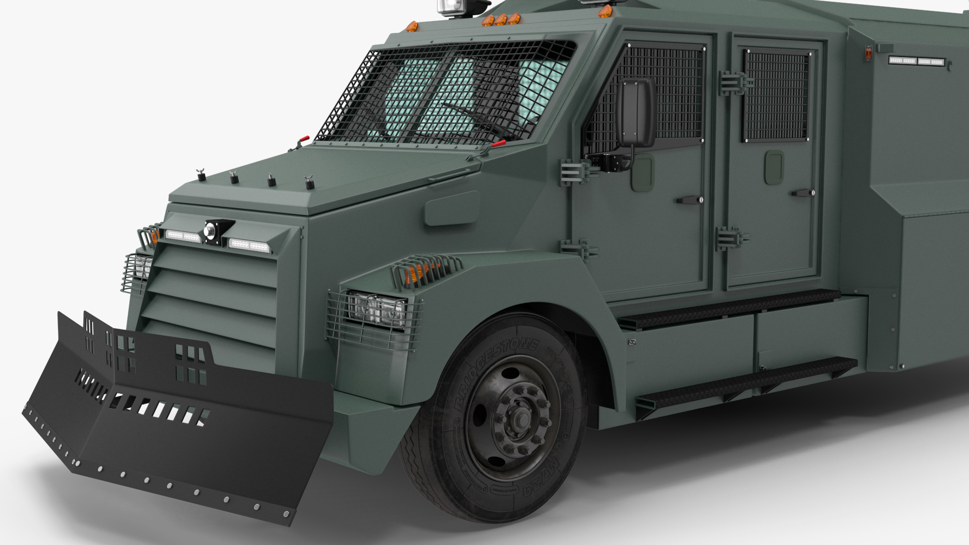 3D Armored Water Cannon Truck Green Simple Interior model