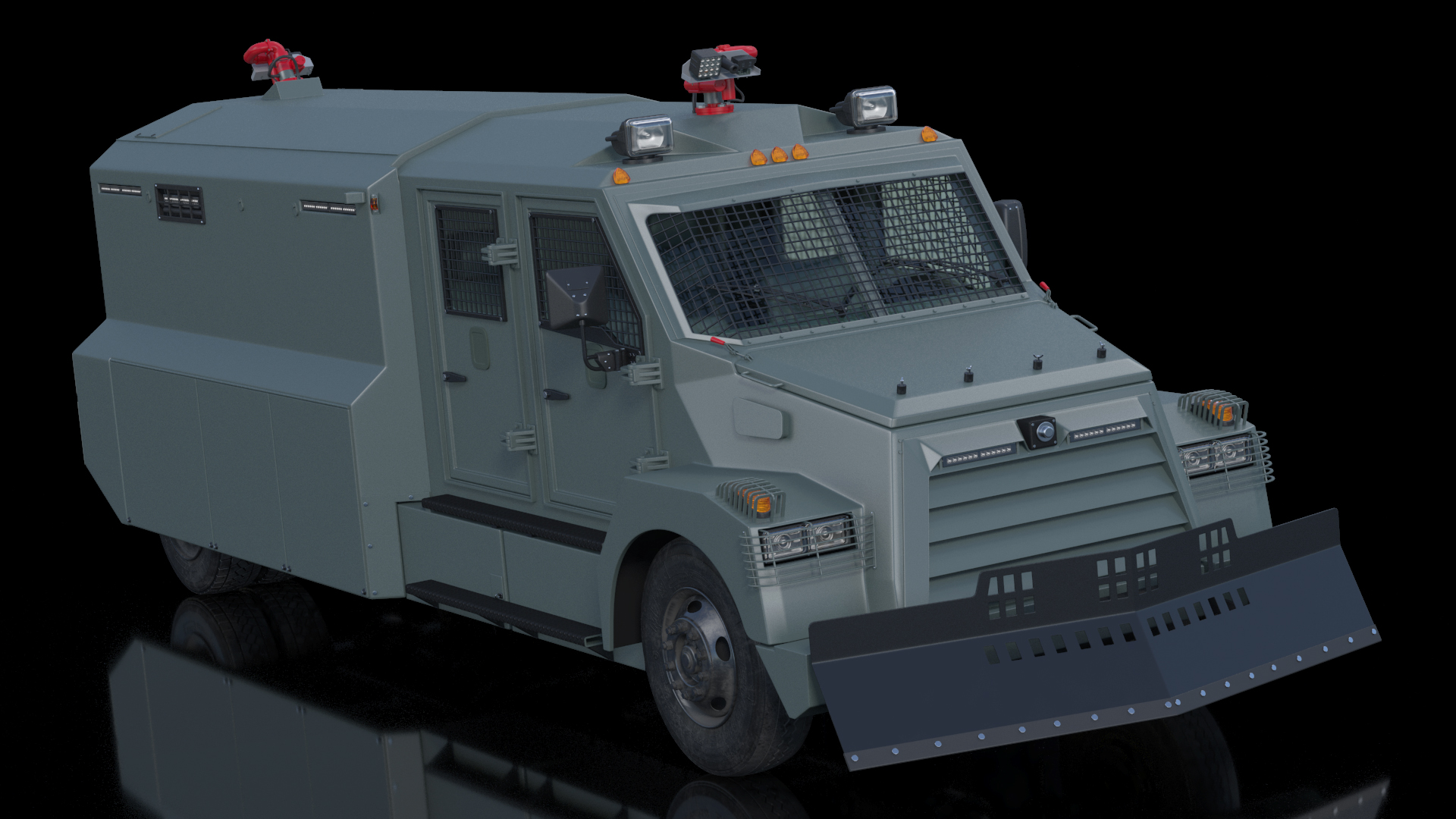 3D Armored Water Cannon Truck Green Simple Interior model