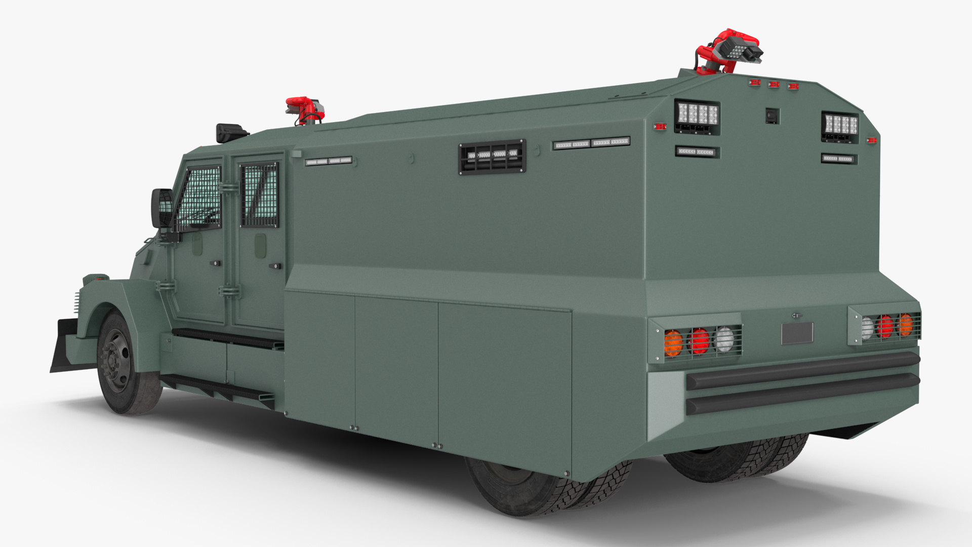 3D Armored Water Cannon Truck Green Simple Interior model