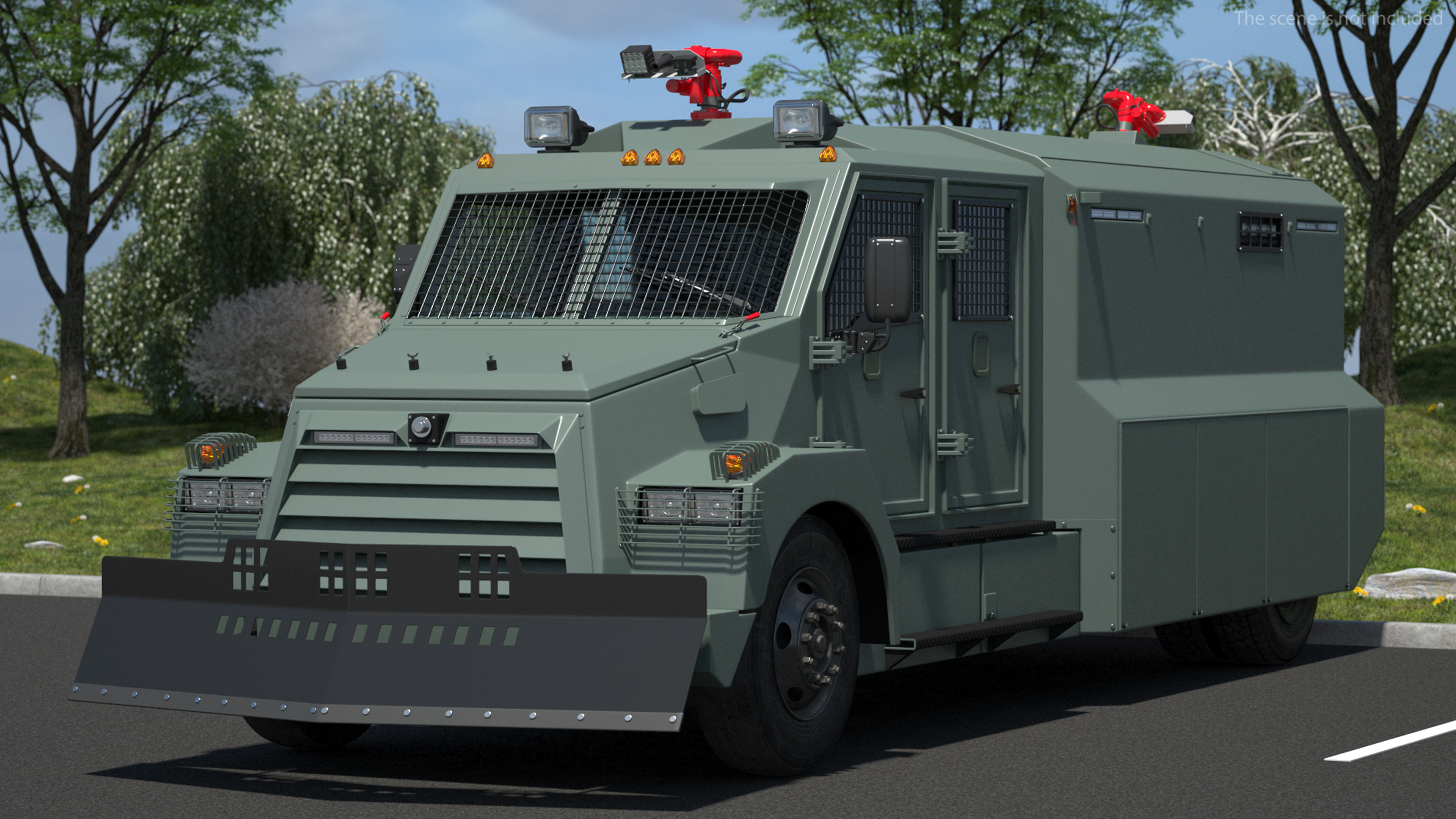 3D Armored Water Cannon Truck Green Simple Interior model