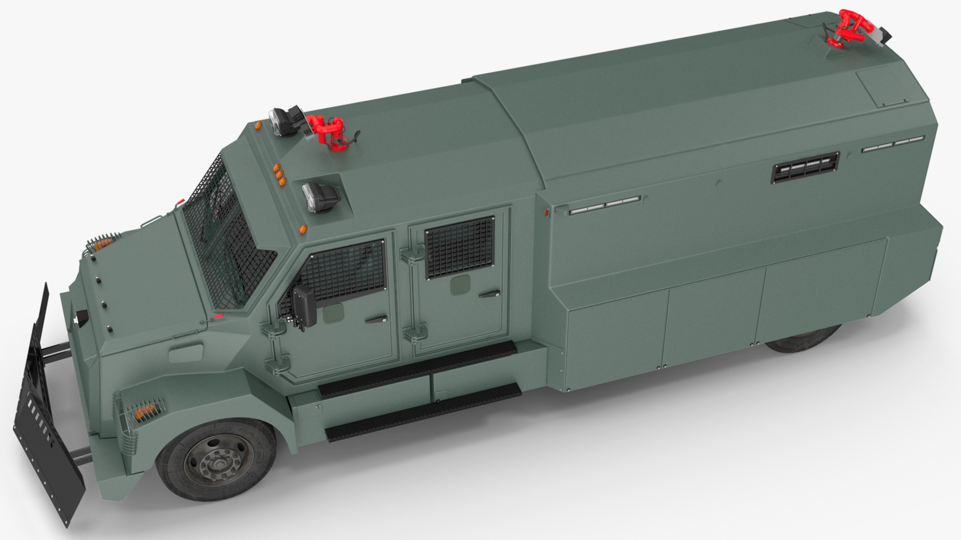 3D Armored Water Cannon Truck Green Simple Interior model