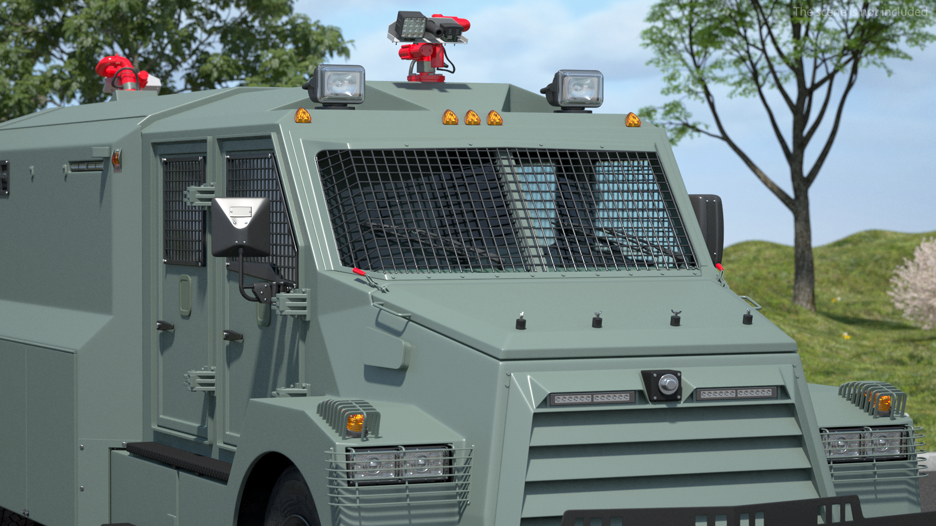 3D Armored Water Cannon Truck Green Simple Interior model