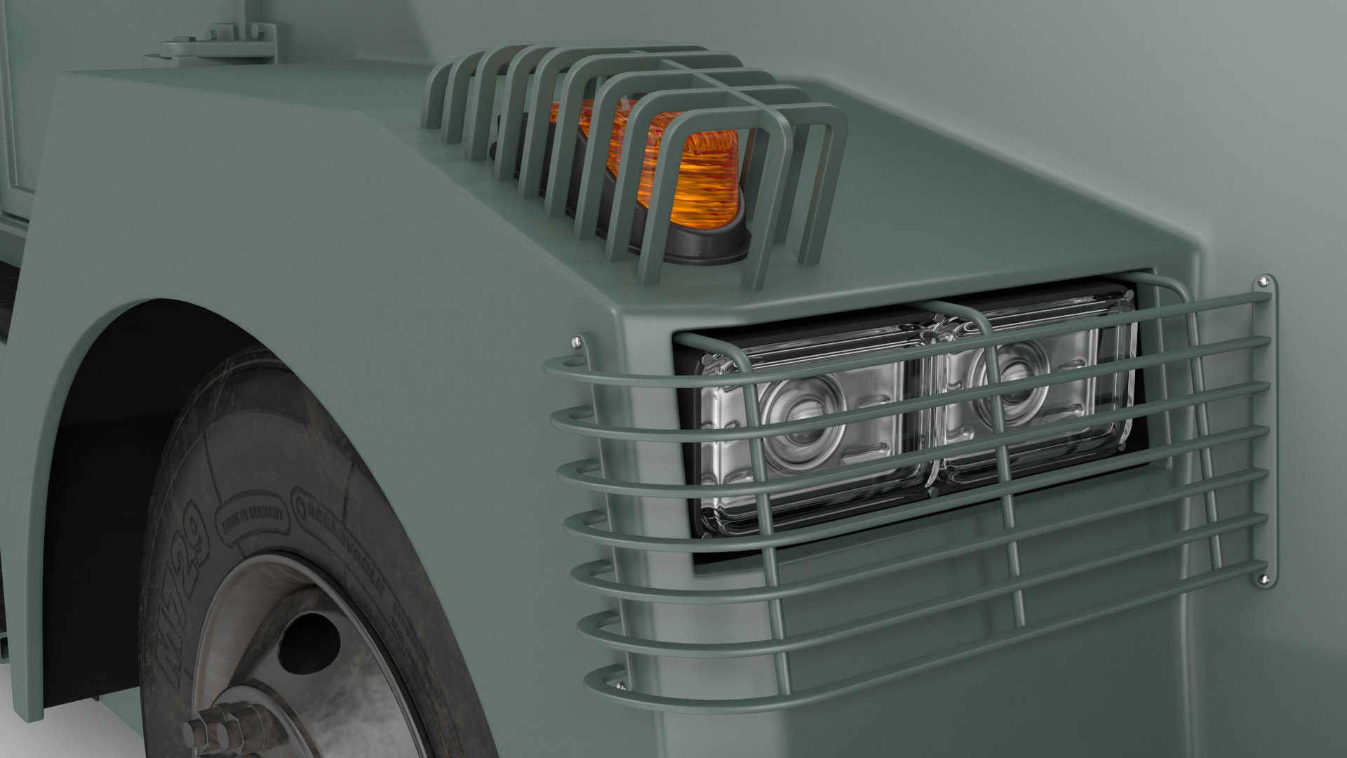 3D Armored Water Cannon Truck Green Simple Interior model