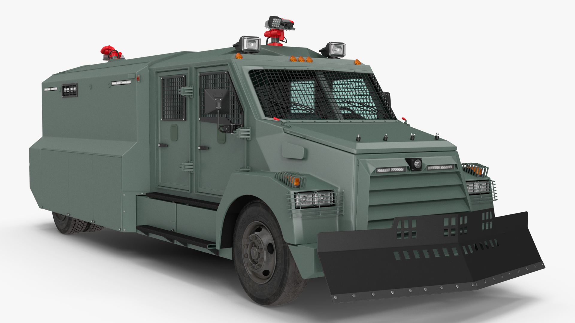 3D Armored Water Cannon Truck Green Simple Interior model