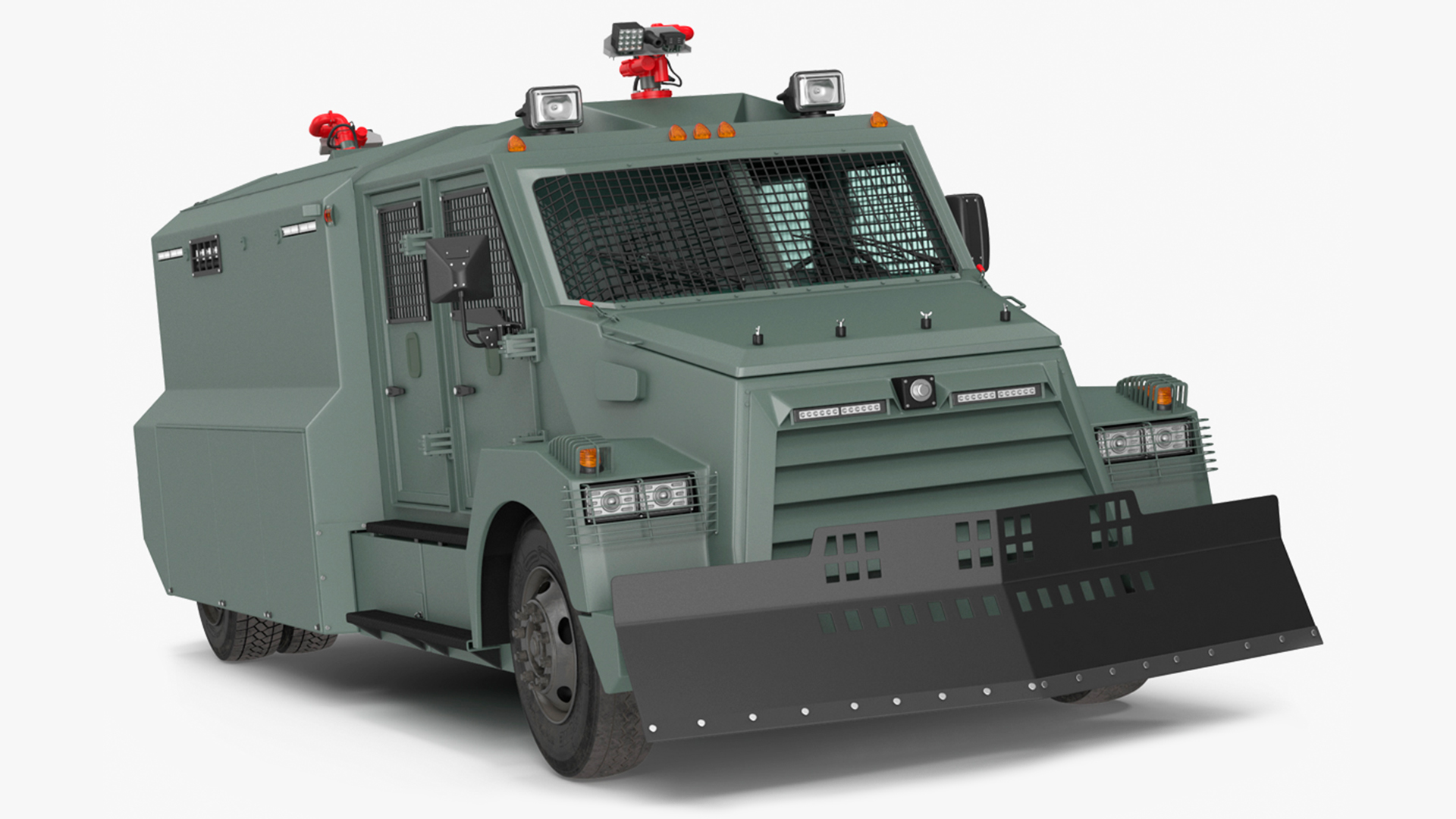 3D Armored Water Cannon Truck Green Simple Interior model