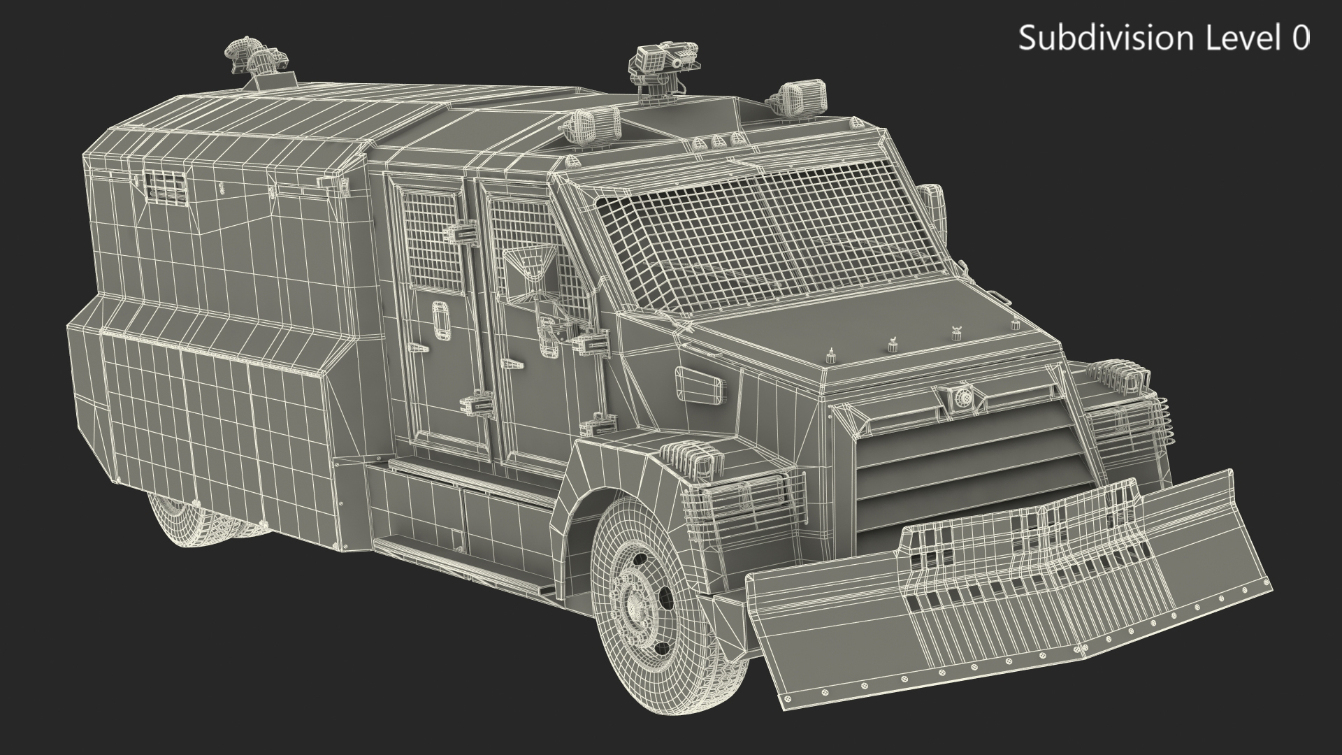 3D Armored Water Cannon Truck Green Simple Interior model