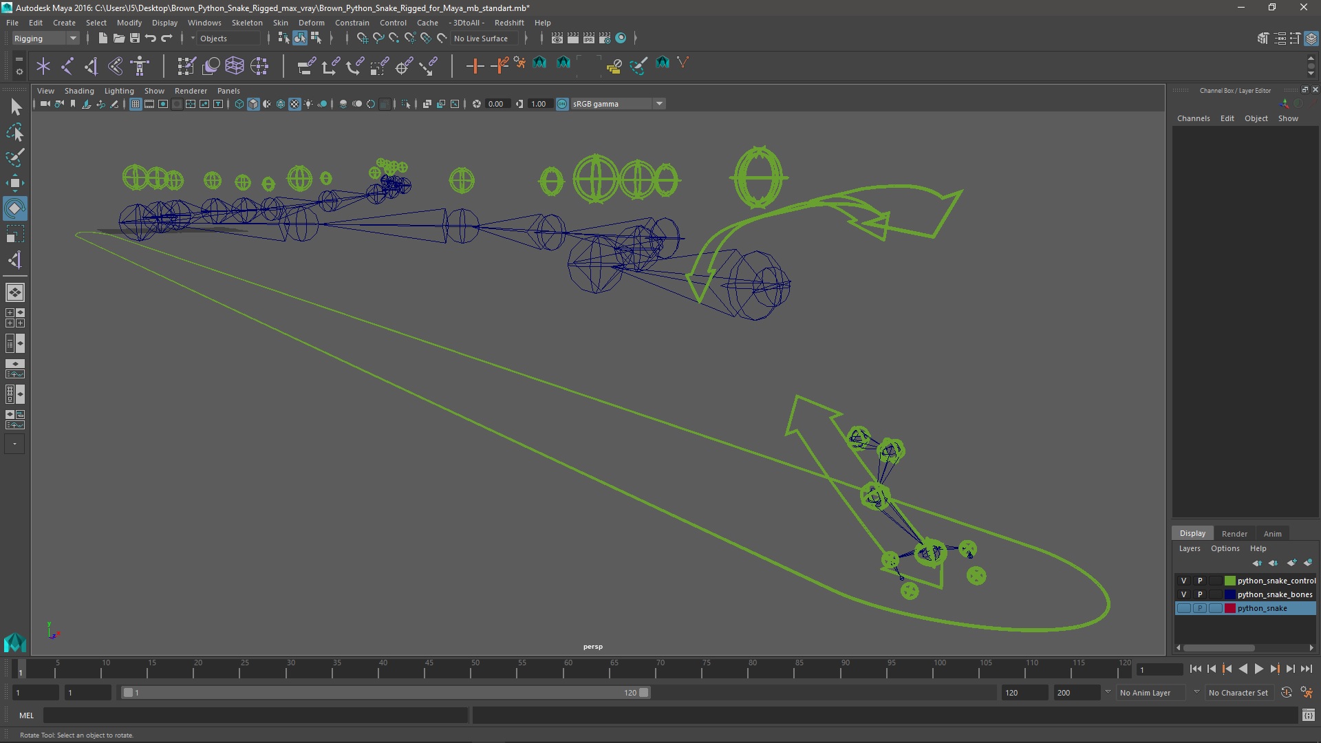 Brown Python Snake Rigged for Maya 3D model