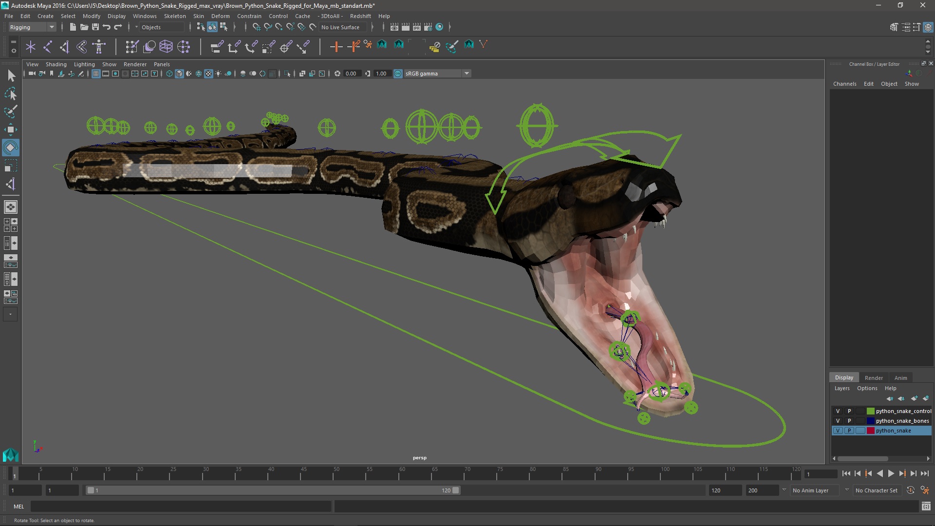 Brown Python Snake Rigged for Maya 3D model