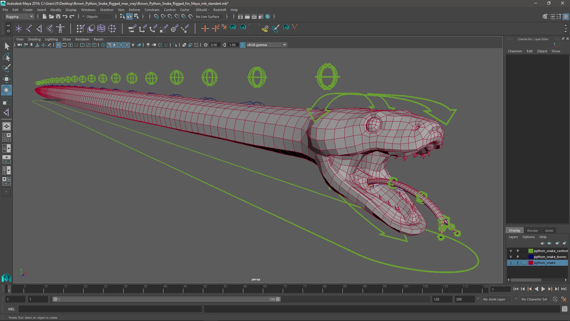 Brown Python Snake Rigged for Maya 3D model