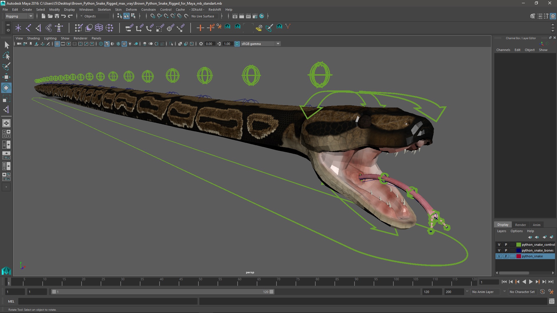 Brown Python Snake Rigged for Maya 3D model