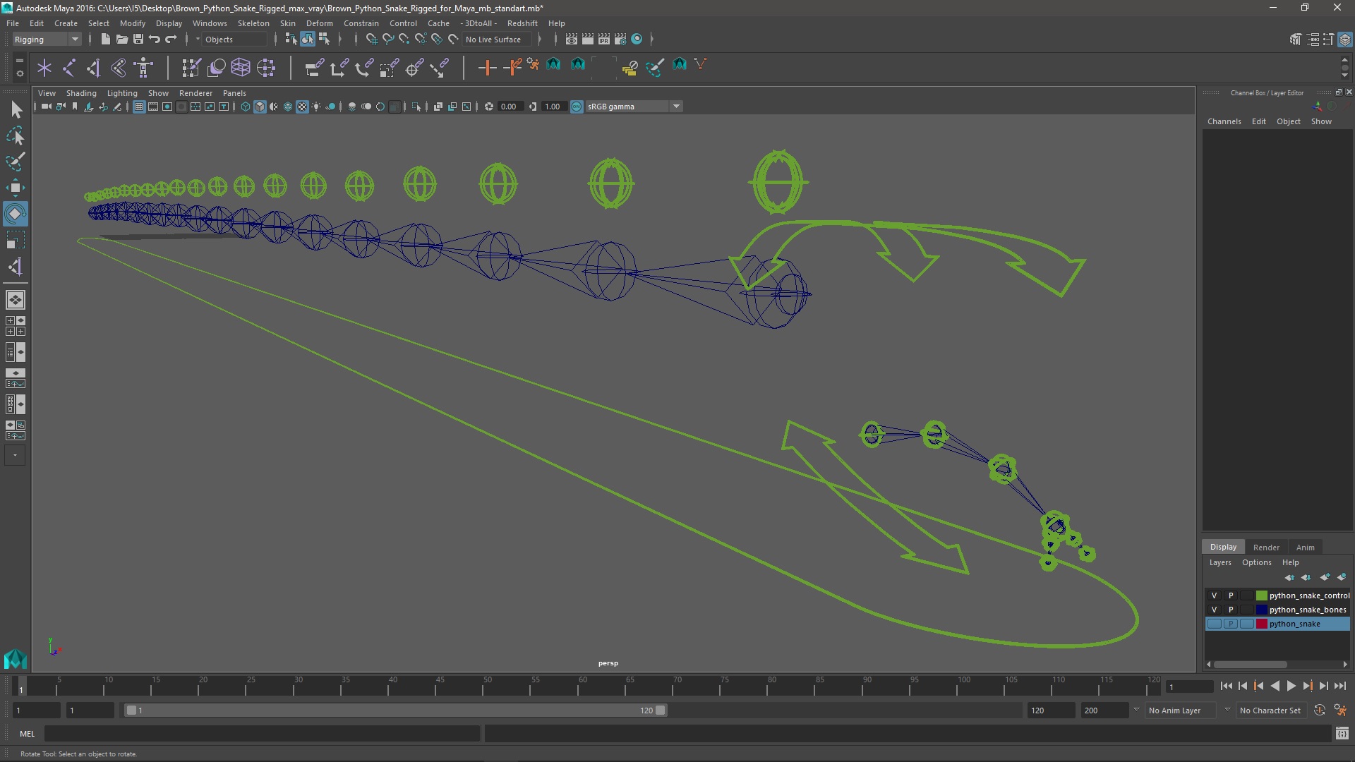 Brown Python Snake Rigged for Maya 3D model