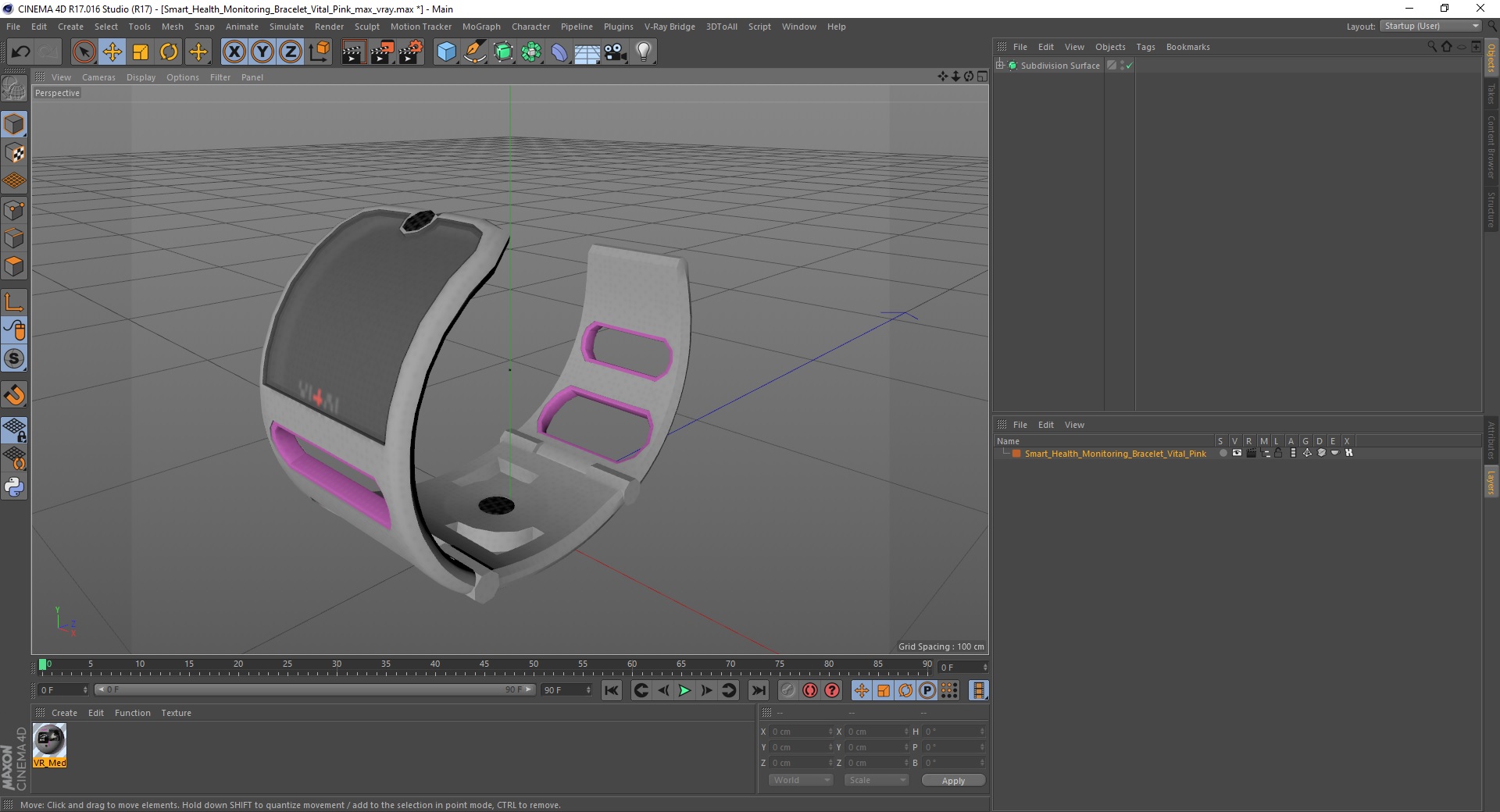 3D Smart Health Monitoring Bracelet Vital Pink model