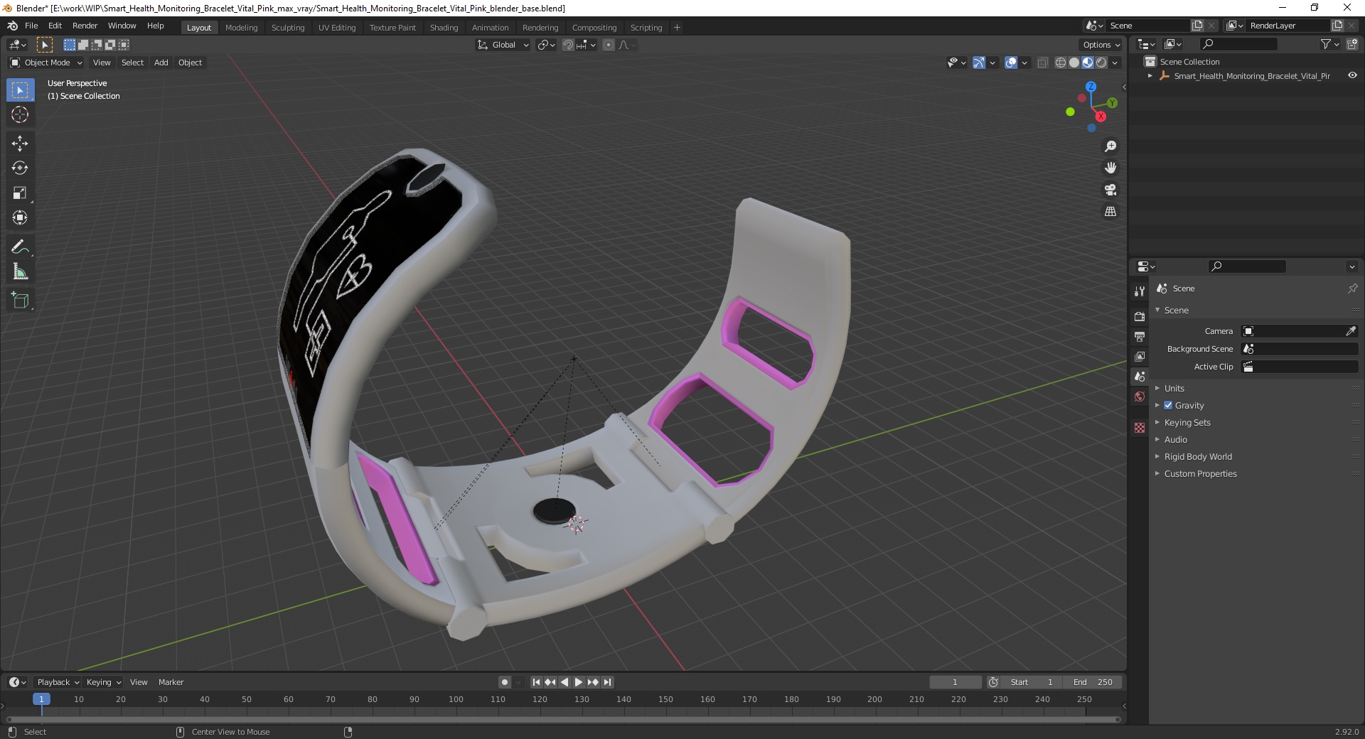 3D Smart Health Monitoring Bracelet Vital Pink model